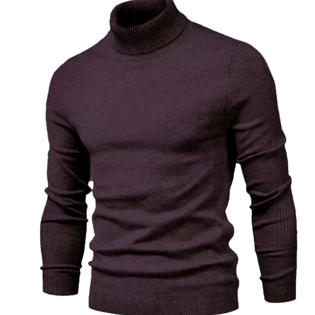 Men's Fitted Ribbed Knit High Neck Pullover Sweater