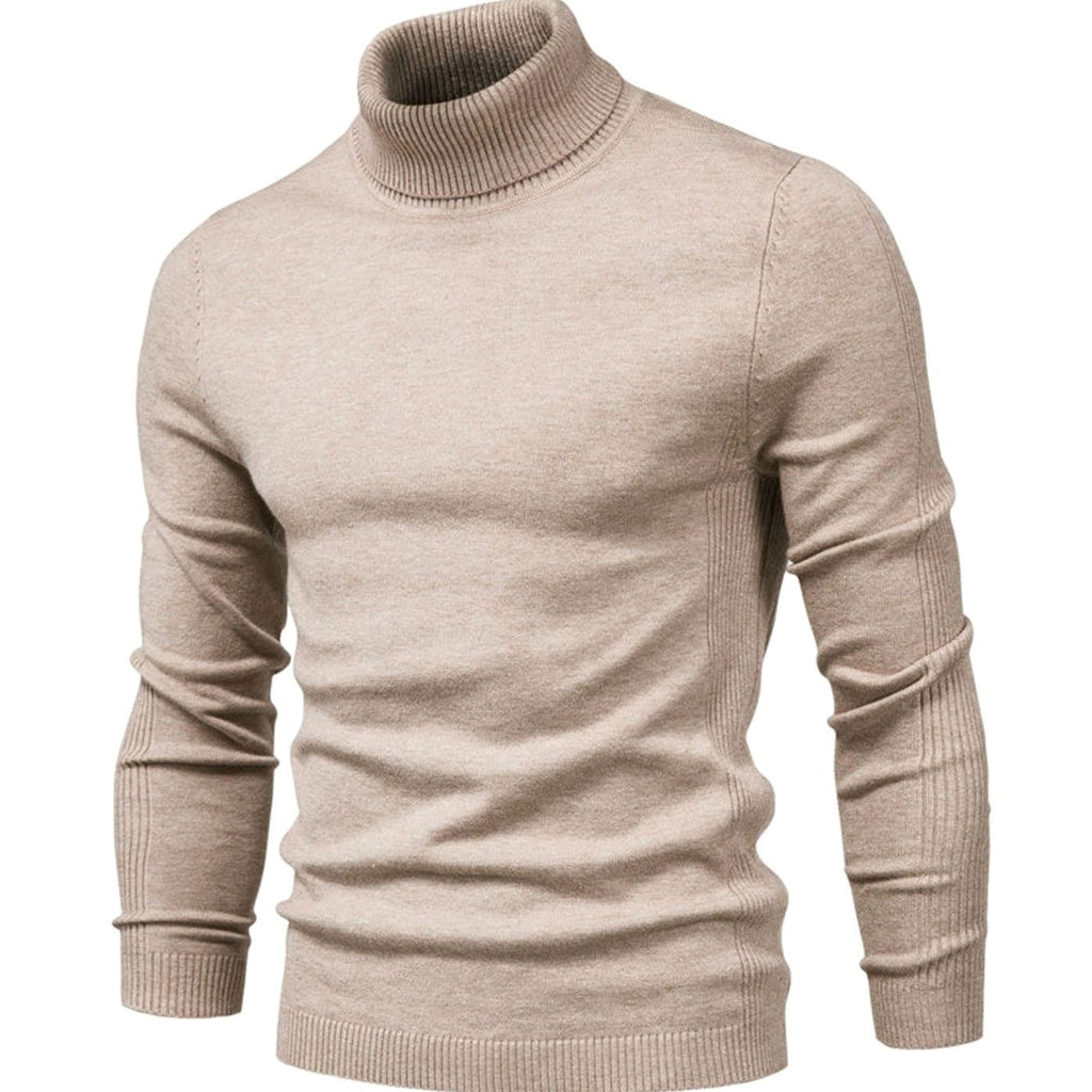 Men's Fitted Ribbed Knit High Neck Pullover Sweater