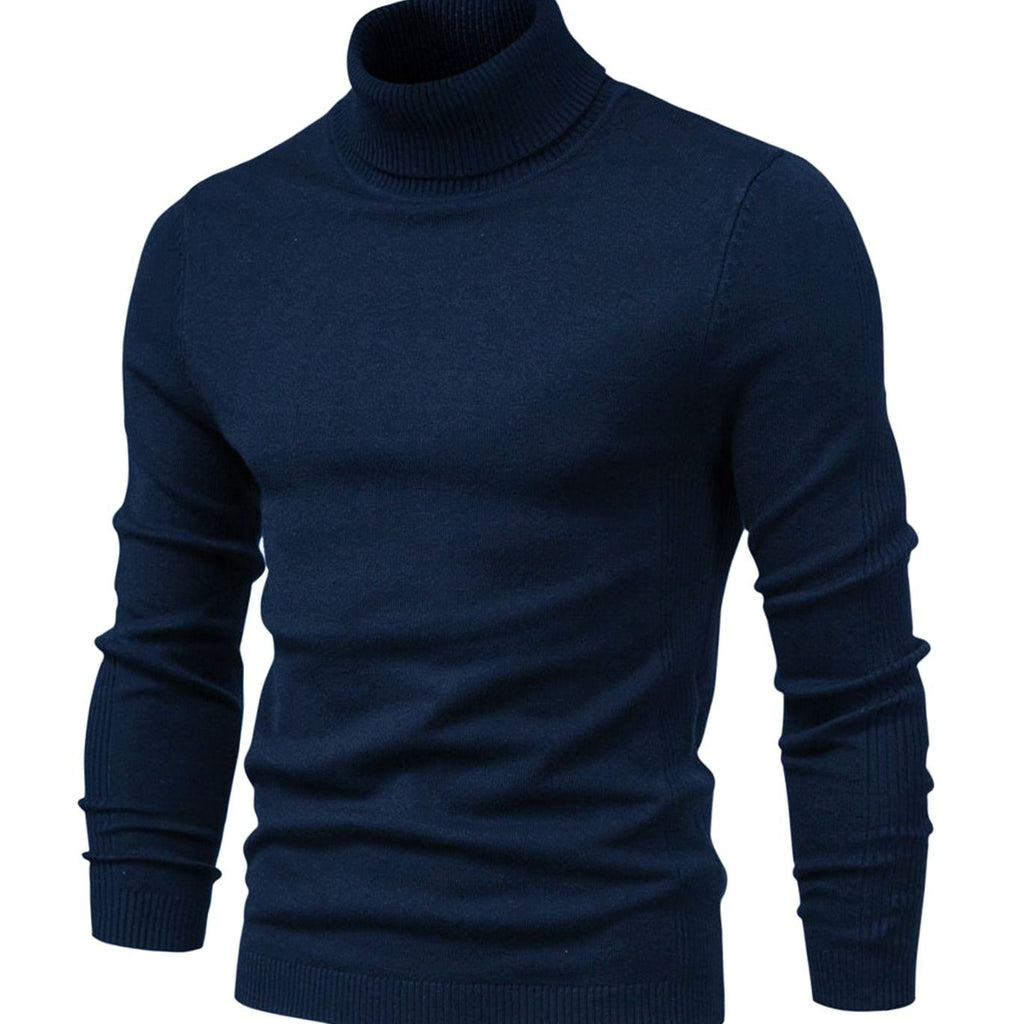 Men's Fitted Ribbed Knit High Neck Pullover Sweater