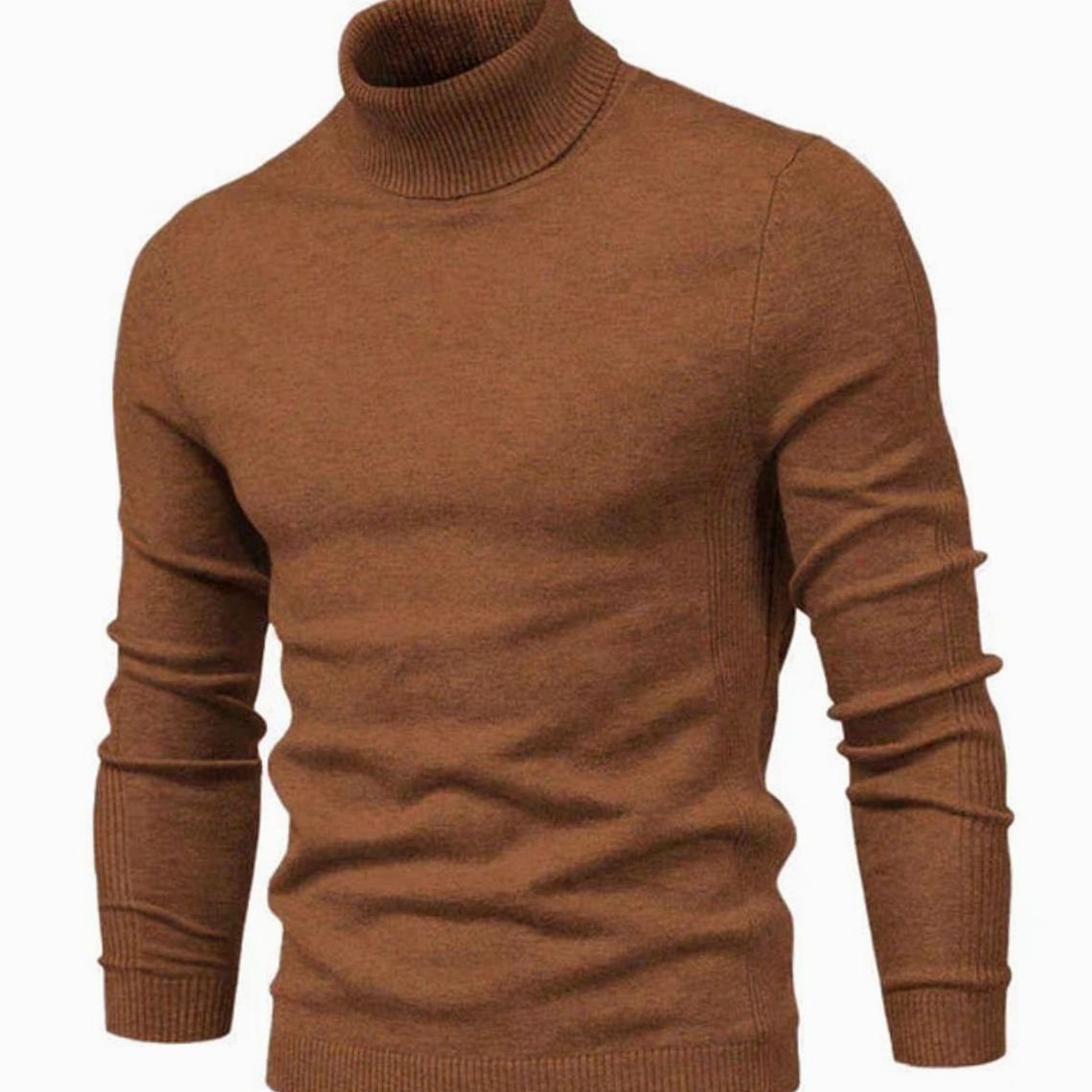 Men's Fitted Ribbed Knit High Neck Pullover Sweater