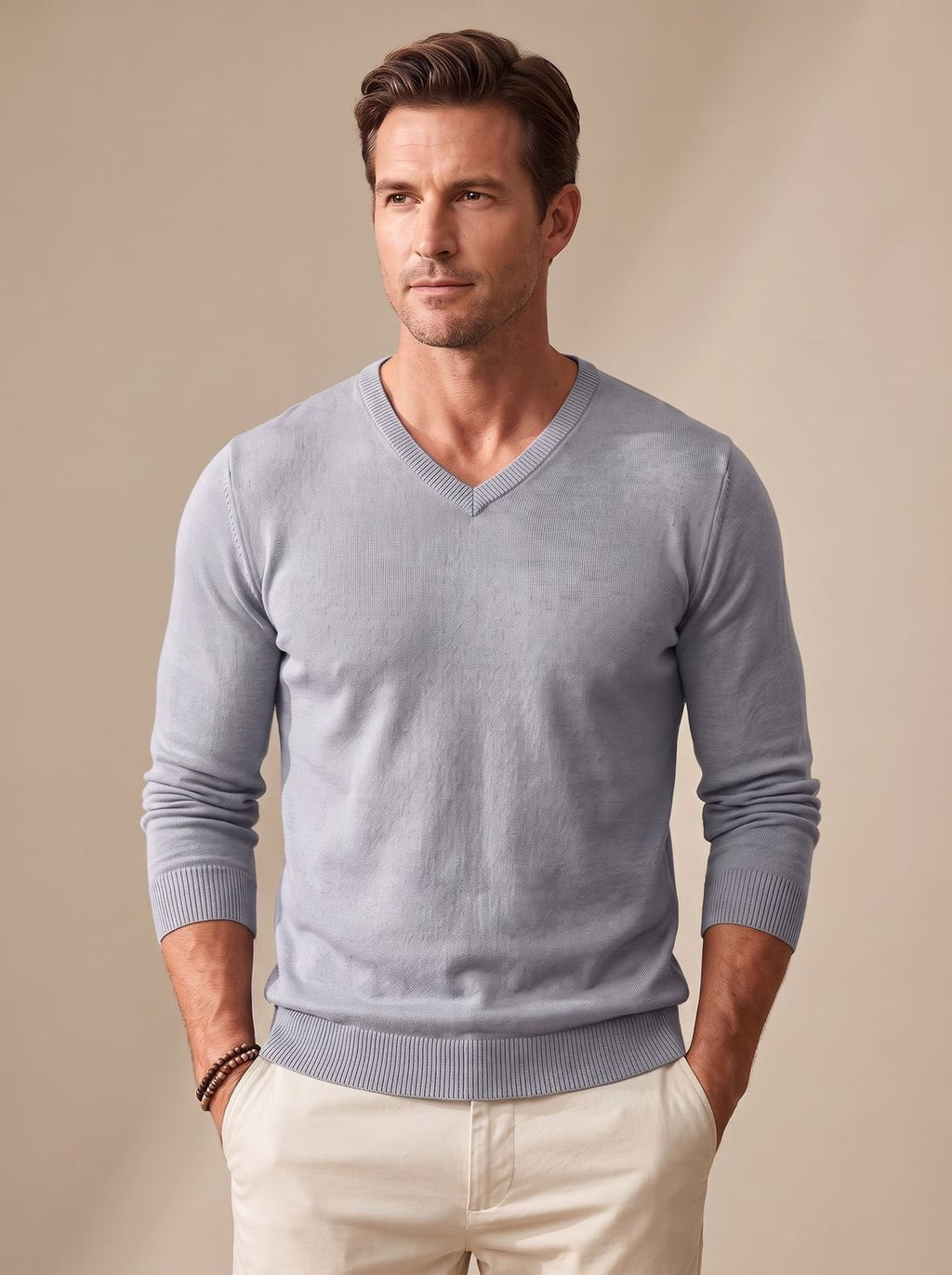 Men's Slim Lightweight Stretch V-Neck Work Sweater