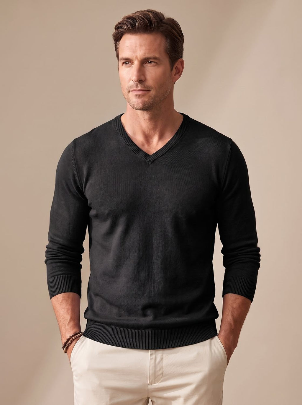 Men's Slim Lightweight Stretch V-Neck Work Sweater