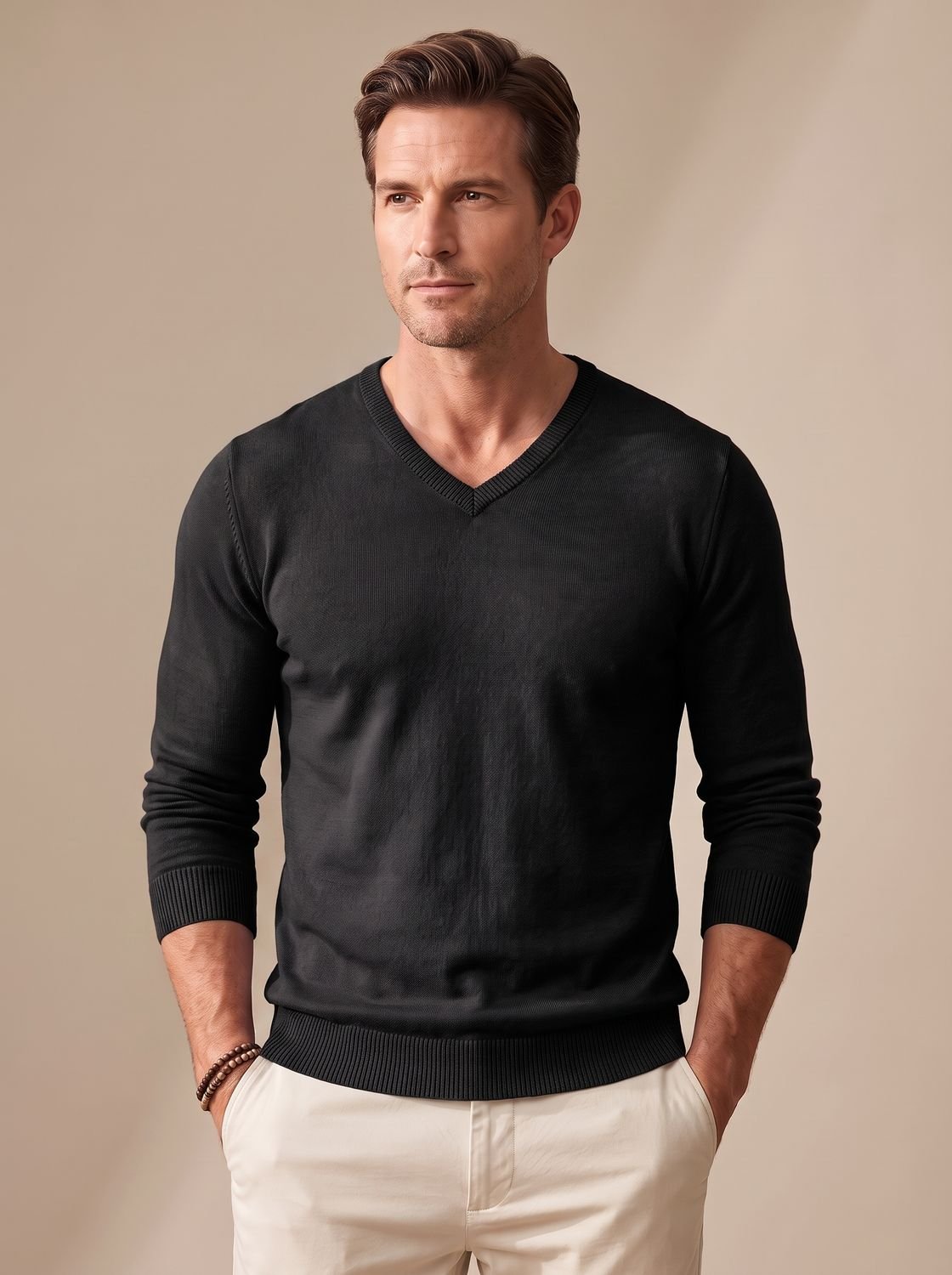 Men's Slim Lightweight Stretch V-Neck Work Sweater