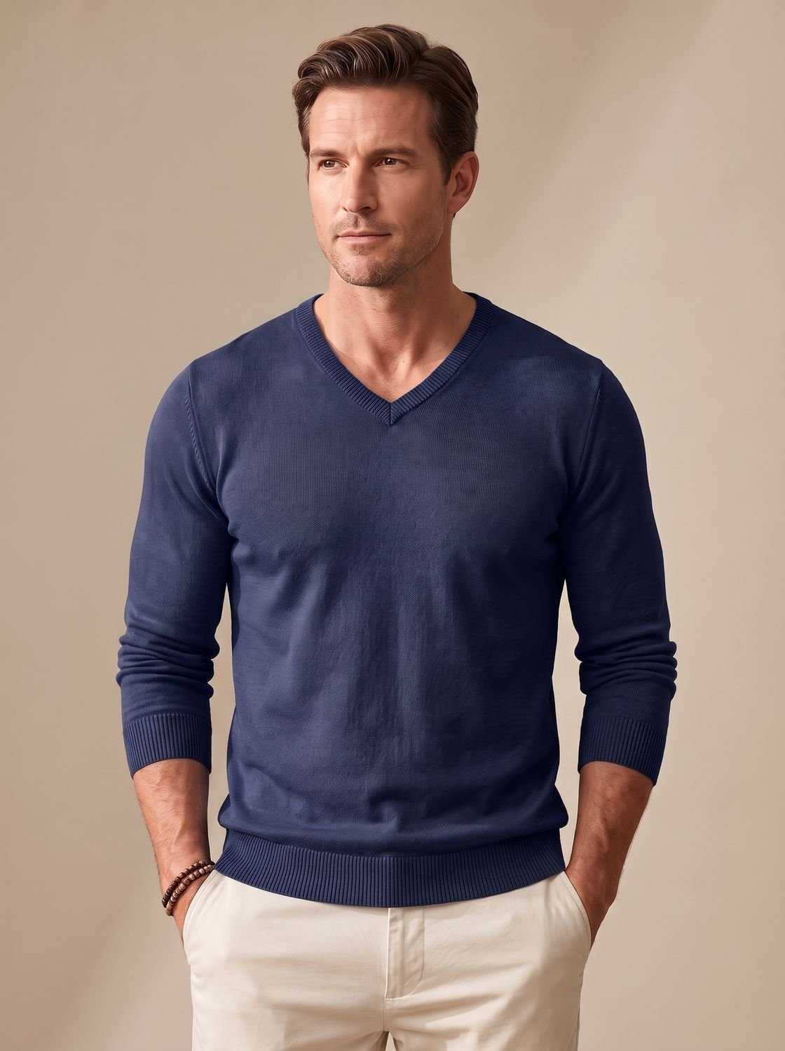 Men's Slim Lightweight Stretch V-Neck Work Sweater