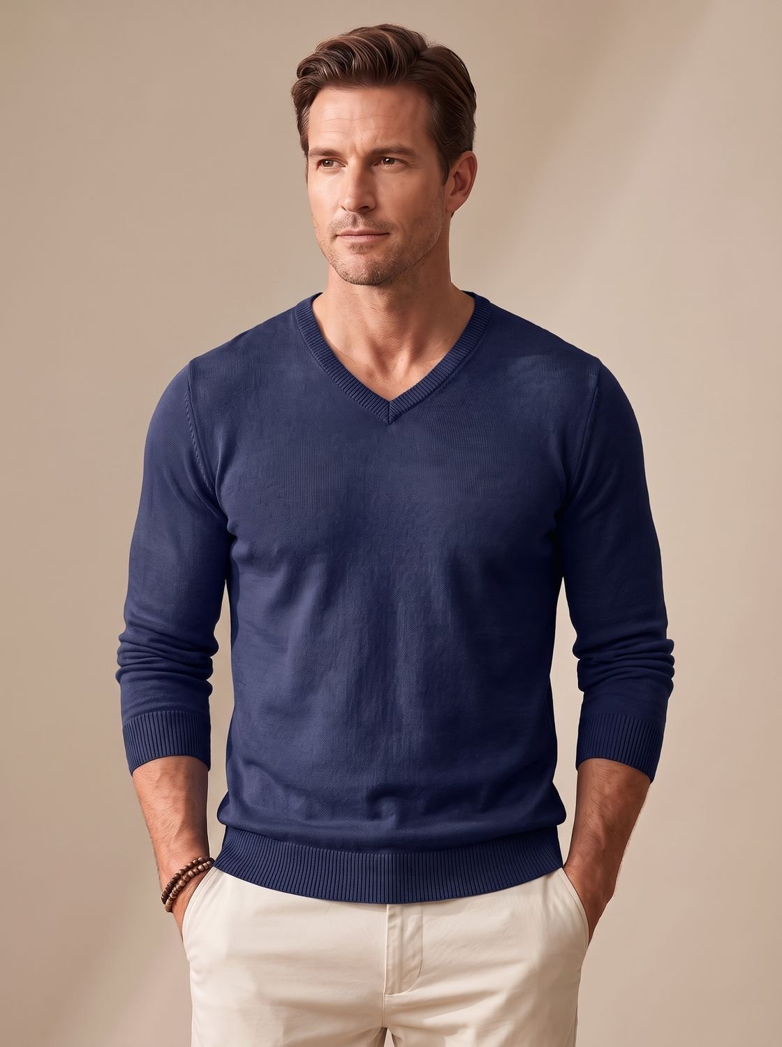 Men's Slim Lightweight Stretch V-Neck Work Sweater