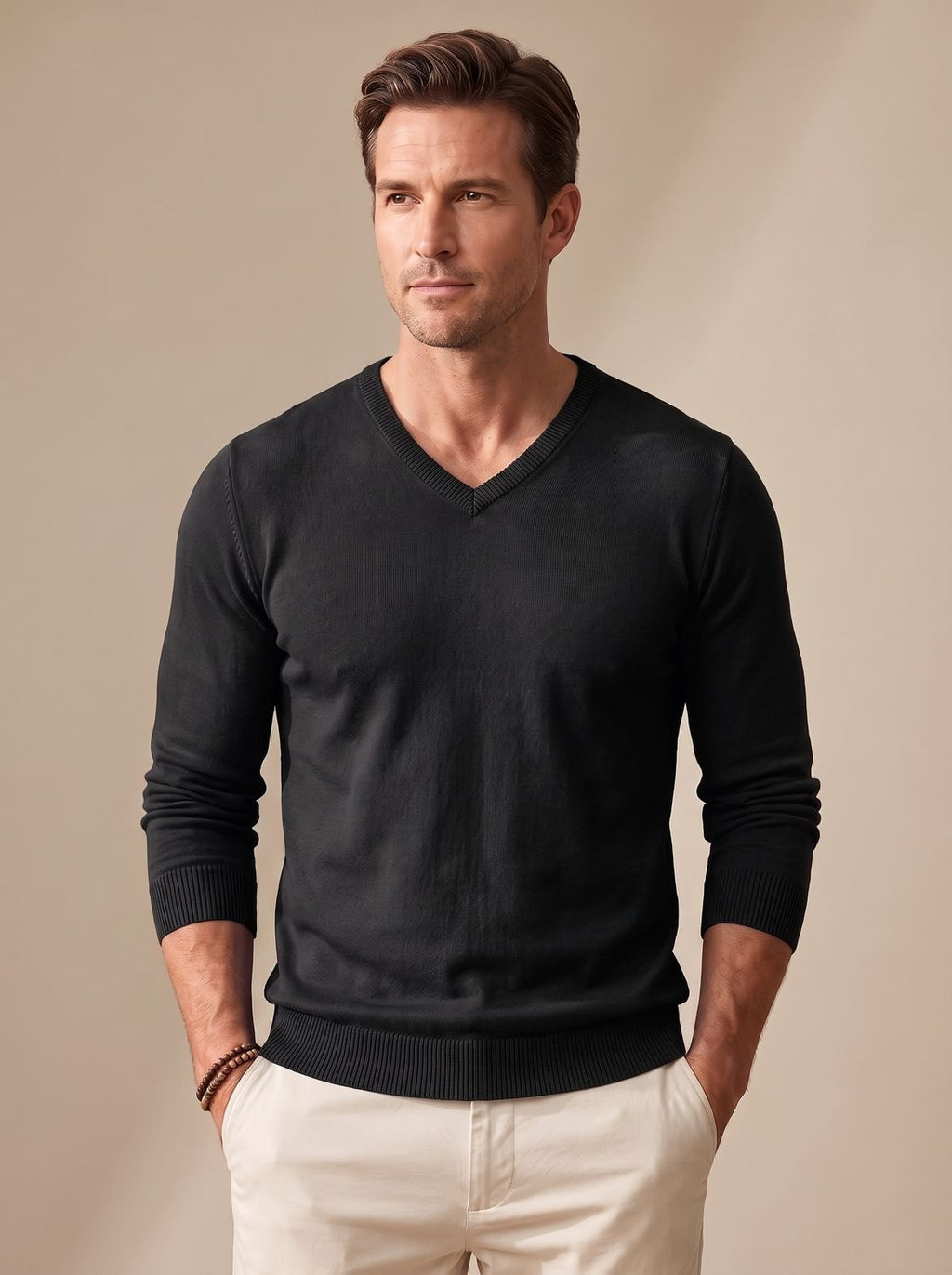 Men's Slim Lightweight Stretch V-Neck Work Sweater
