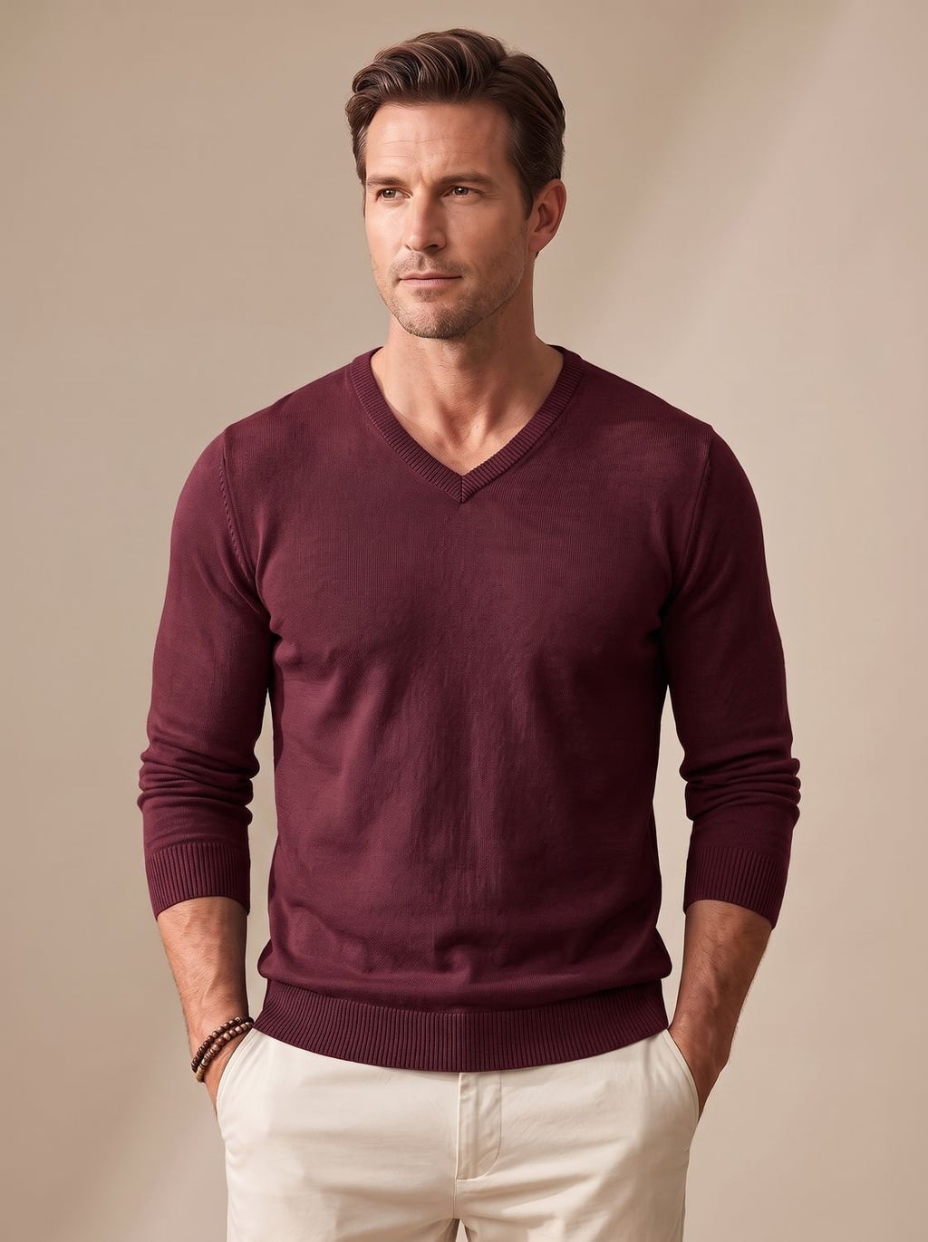 Men's Slim Lightweight Stretch V-Neck Work Sweater