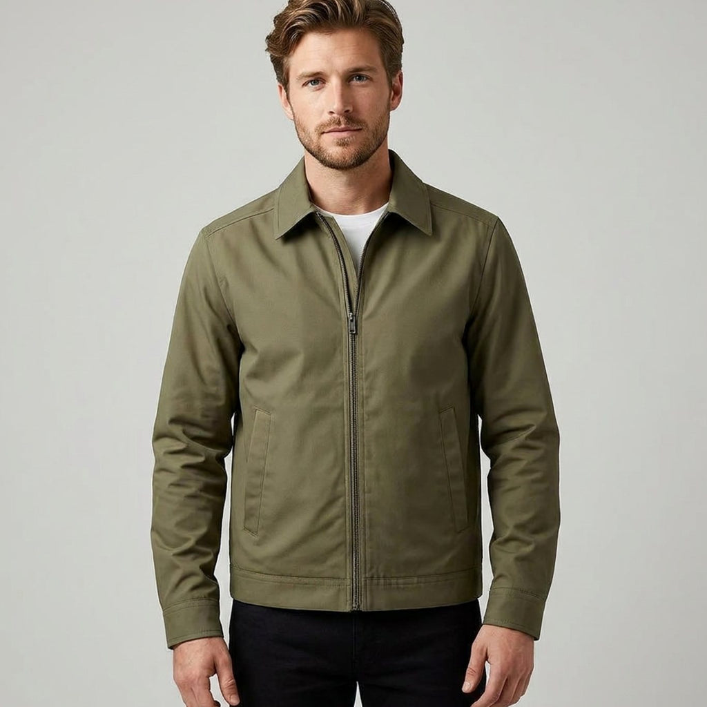 Men's Zip-Front Harrington Jacket with Contrast Check Lining