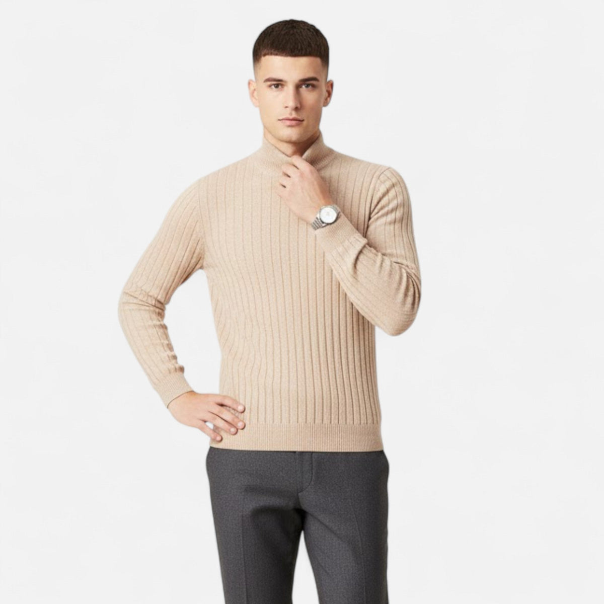 Men's Quiet Luxury High-Lapel Knit Pullover Top