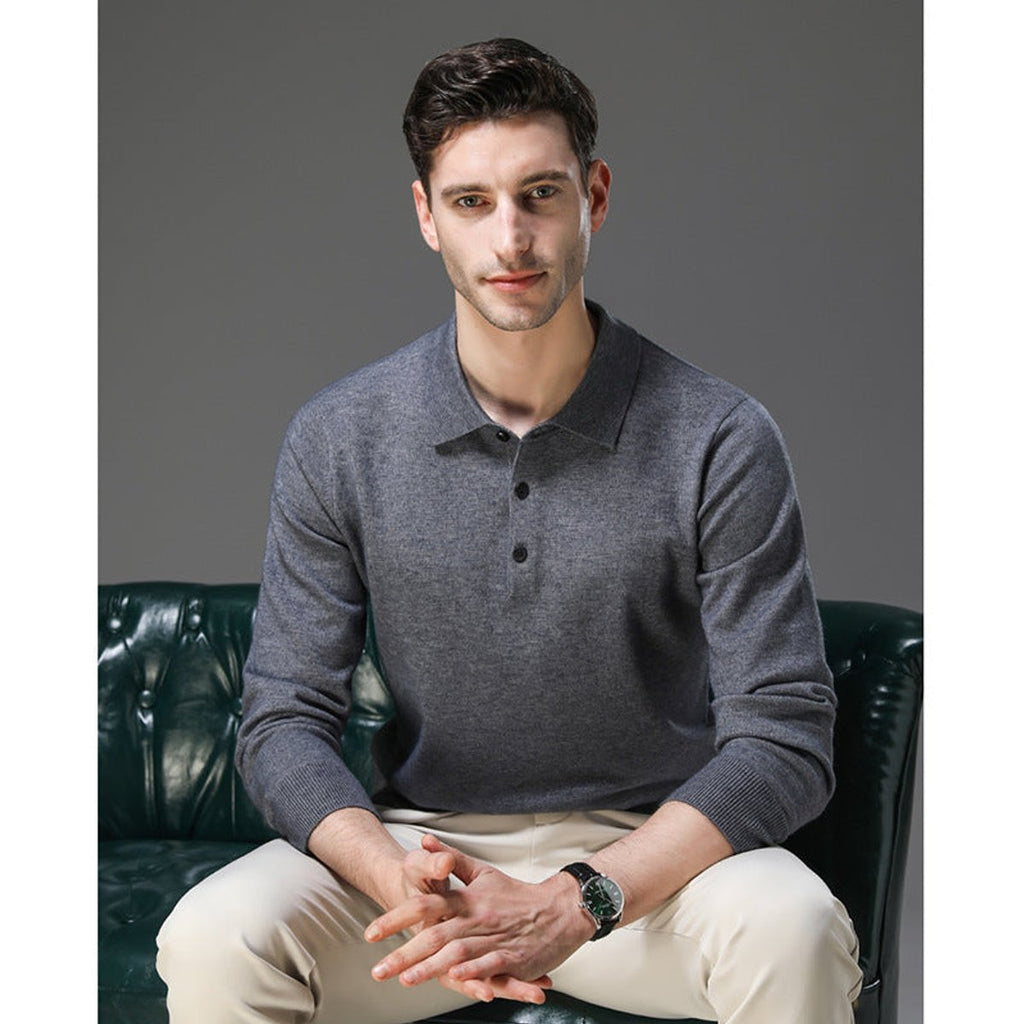 Men's Buttoned Collar Soft Knit Sweater Polo