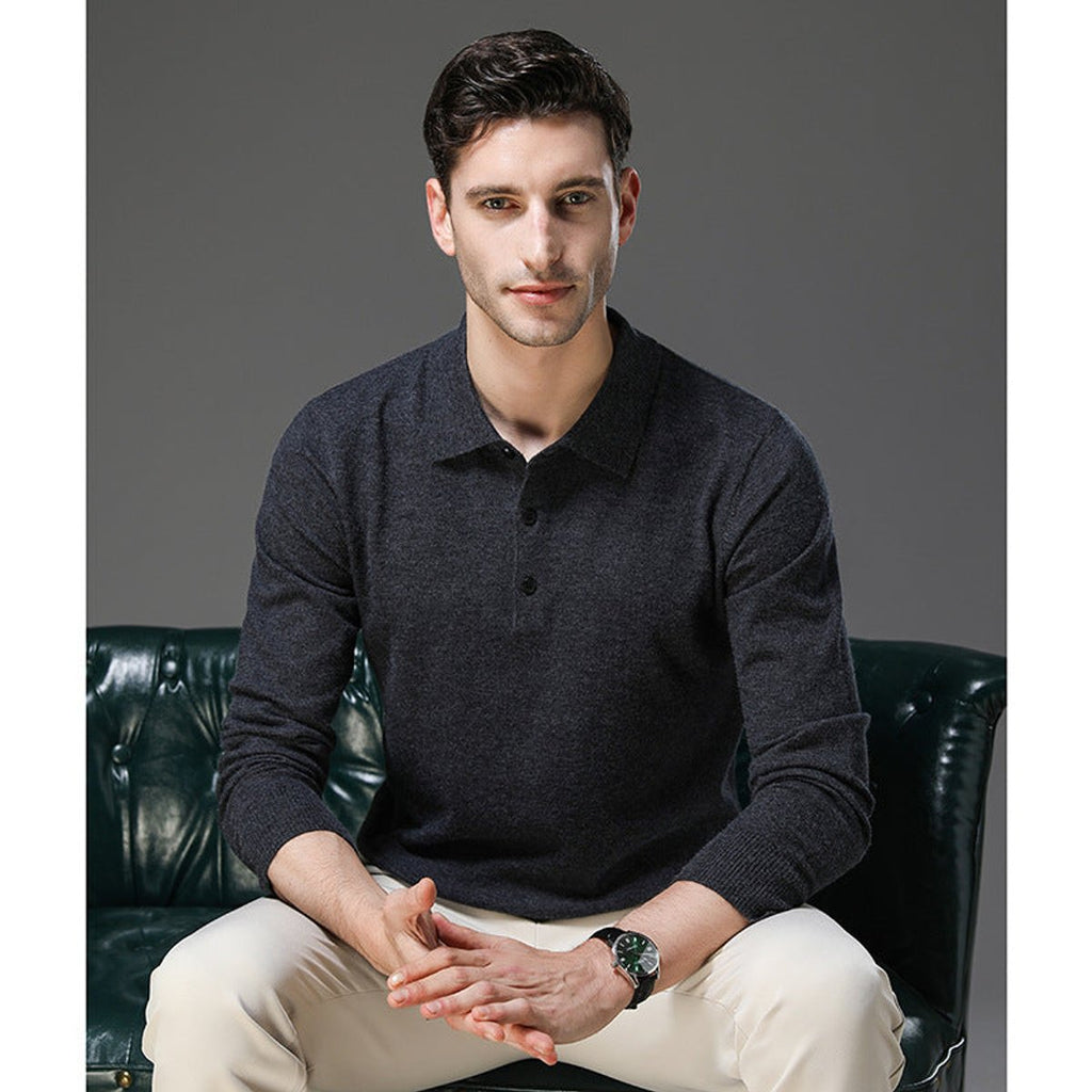 Men's Buttoned Collar Soft Knit Sweater Polo