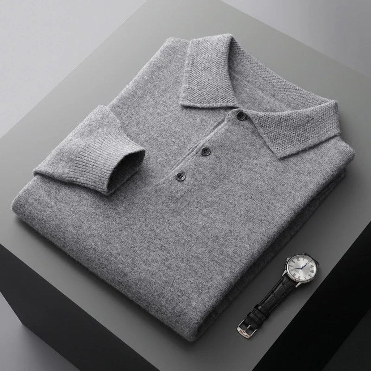 Men's Buttoned Collar Soft Knit Sweater Polo