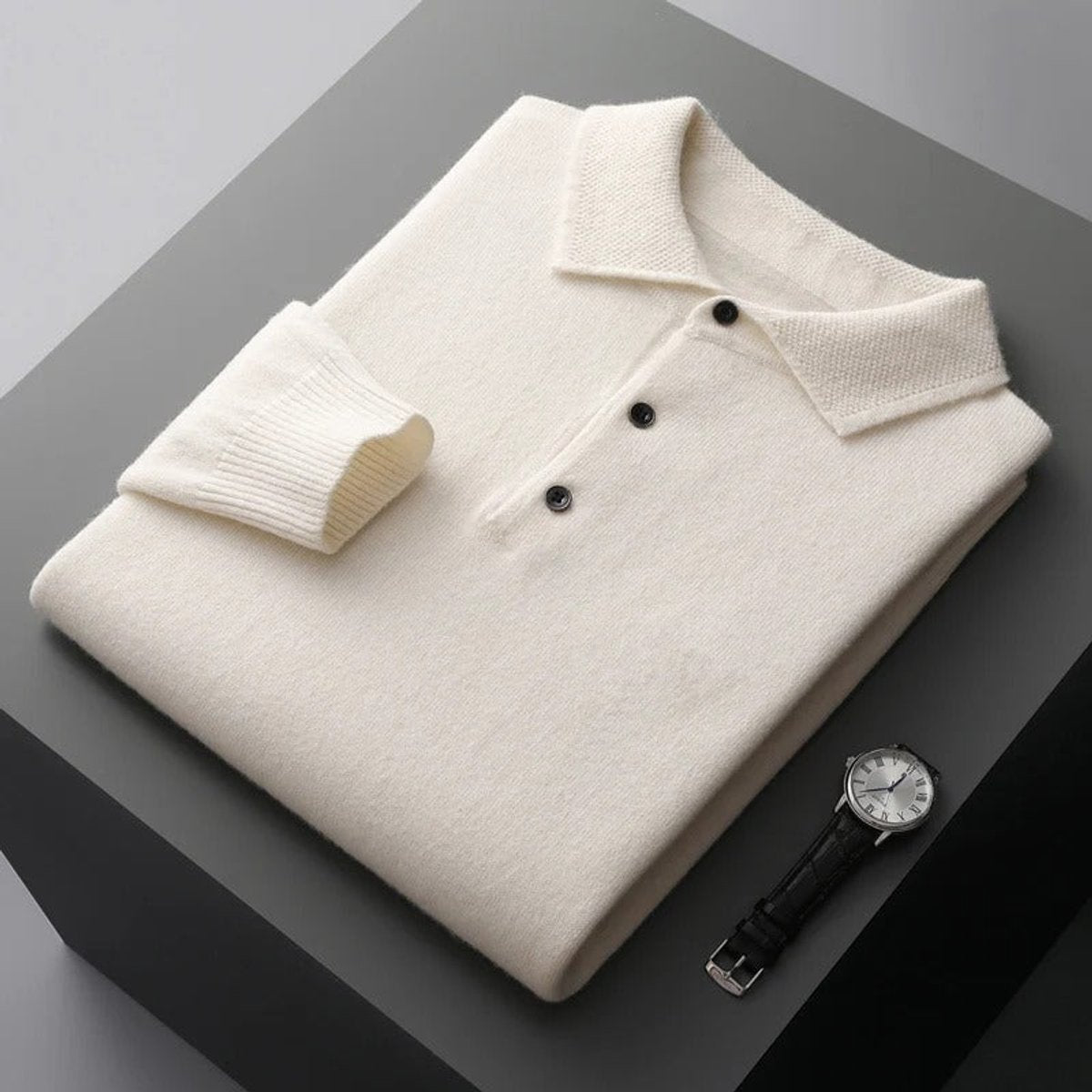 Men's Buttoned Collar Soft Knit Sweater Polo