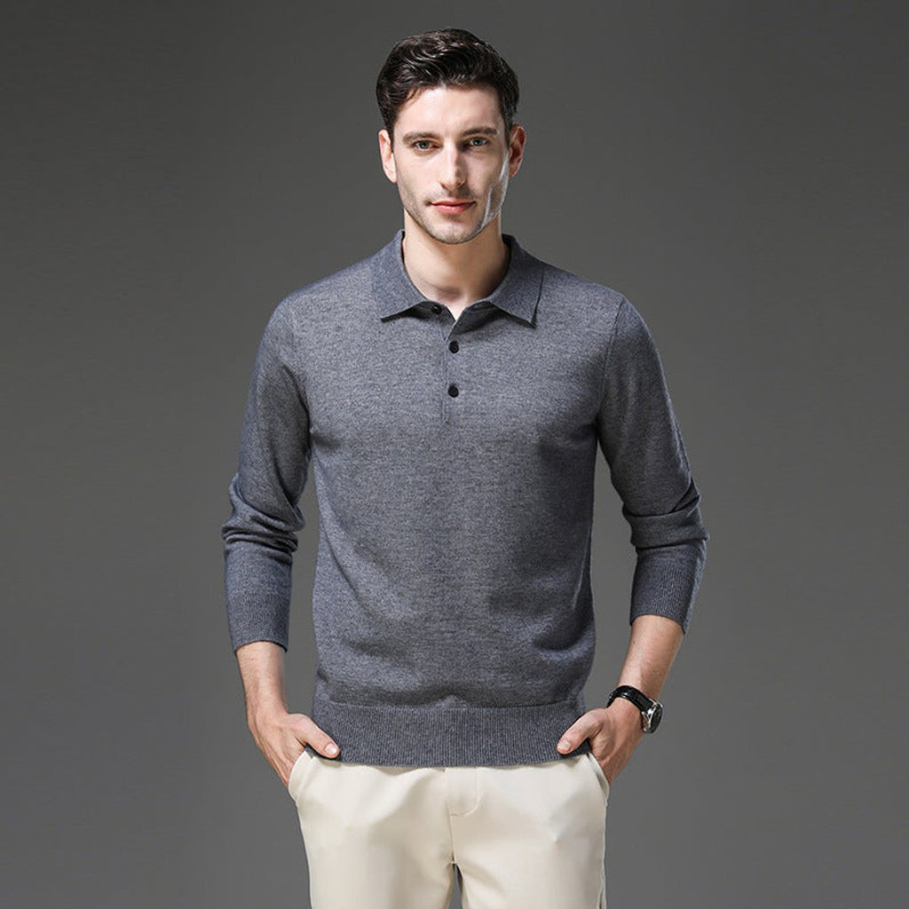 Men's Buttoned Collar Soft Knit Sweater Polo