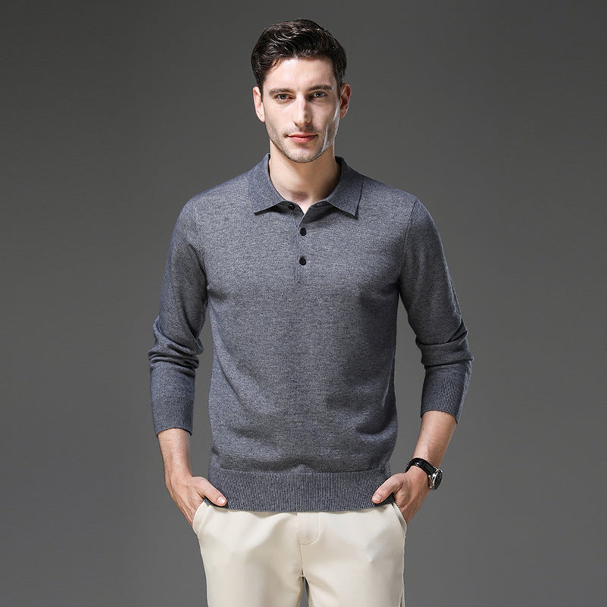 Men's Buttoned Collar Soft Knit Sweater Polo