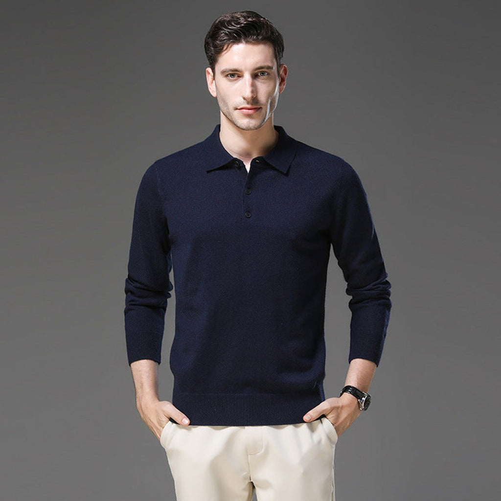 Men's Buttoned Collar Soft Knit Sweater Polo