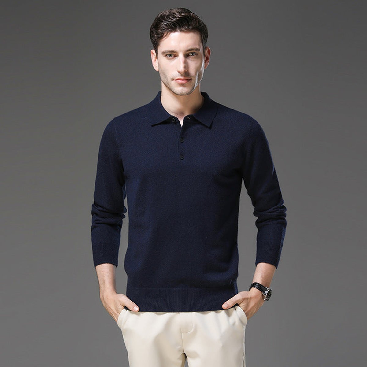 Men's Buttoned Collar Soft Knit Sweater Polo