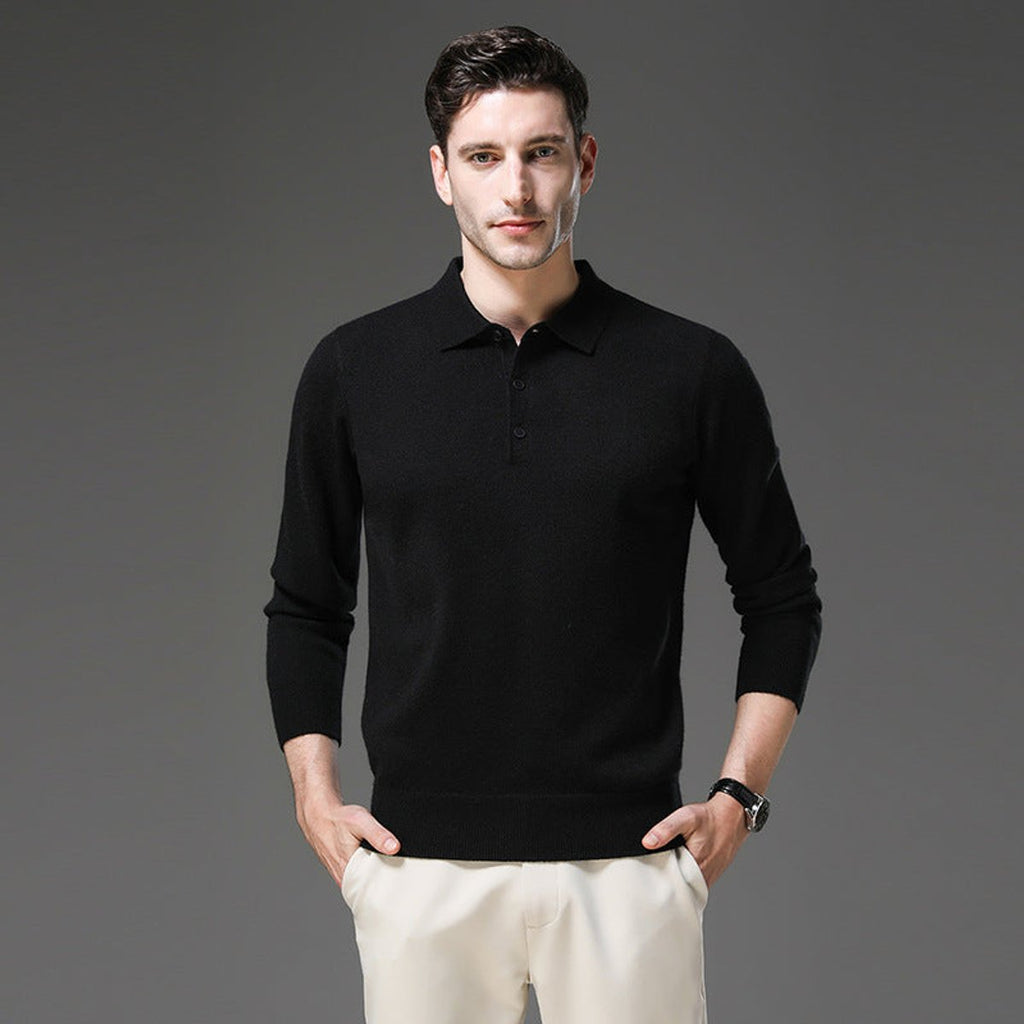Men's Buttoned Collar Soft Knit Sweater Polo