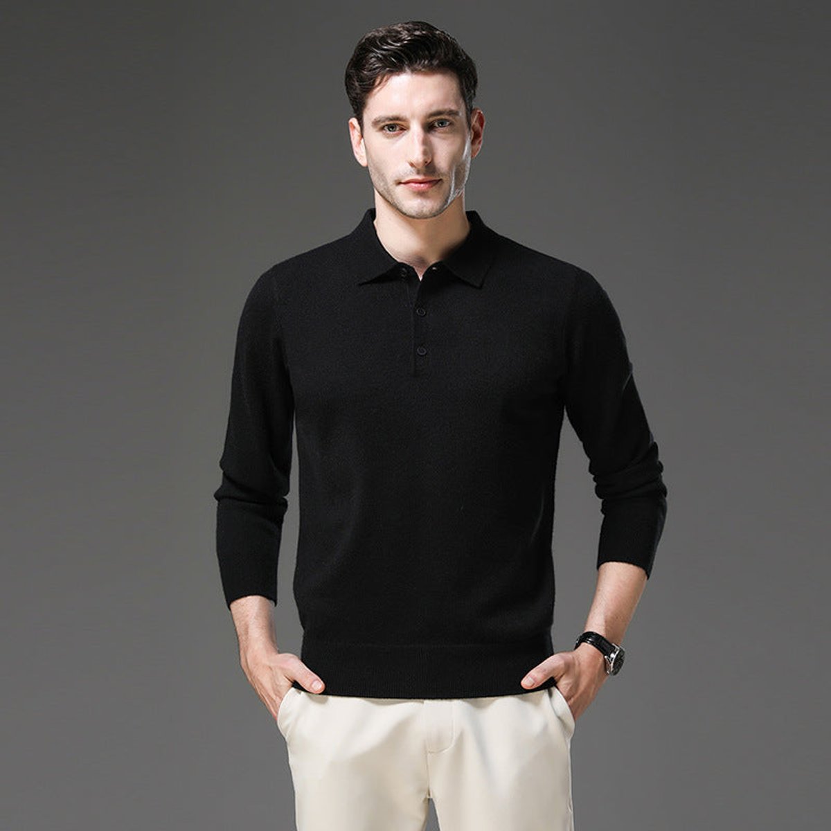 Men's Buttoned Collar Soft Knit Sweater Polo