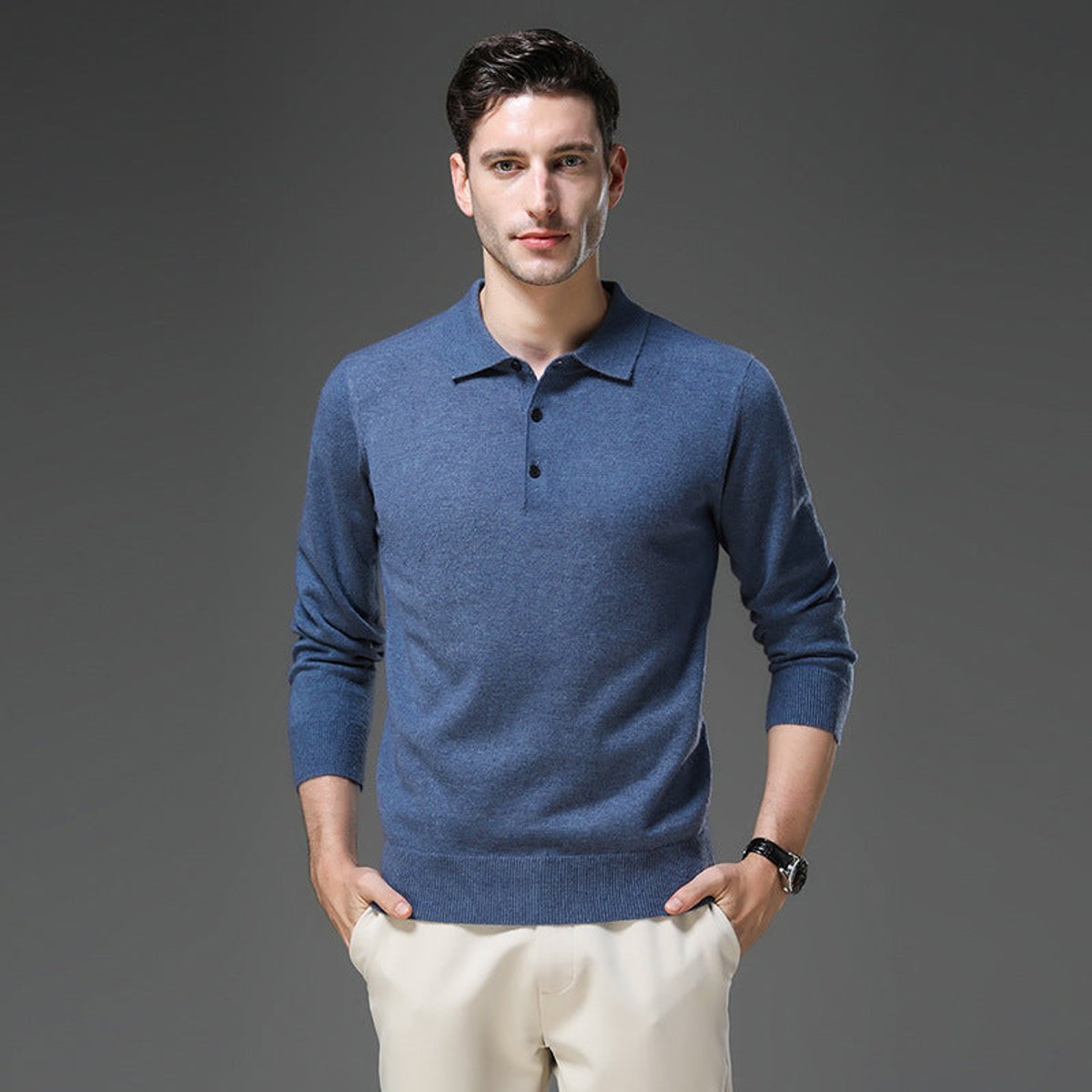 Men's Buttoned Collar Soft Knit Sweater Polo