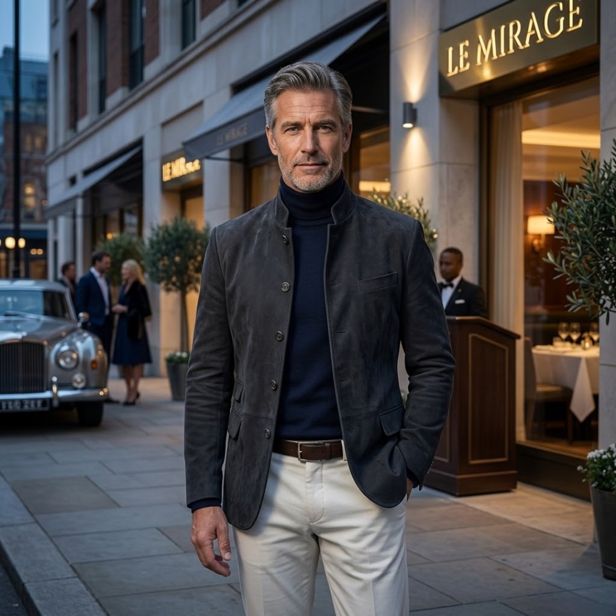 Men's Tailored Button-Front Jacket with Stand Neckline