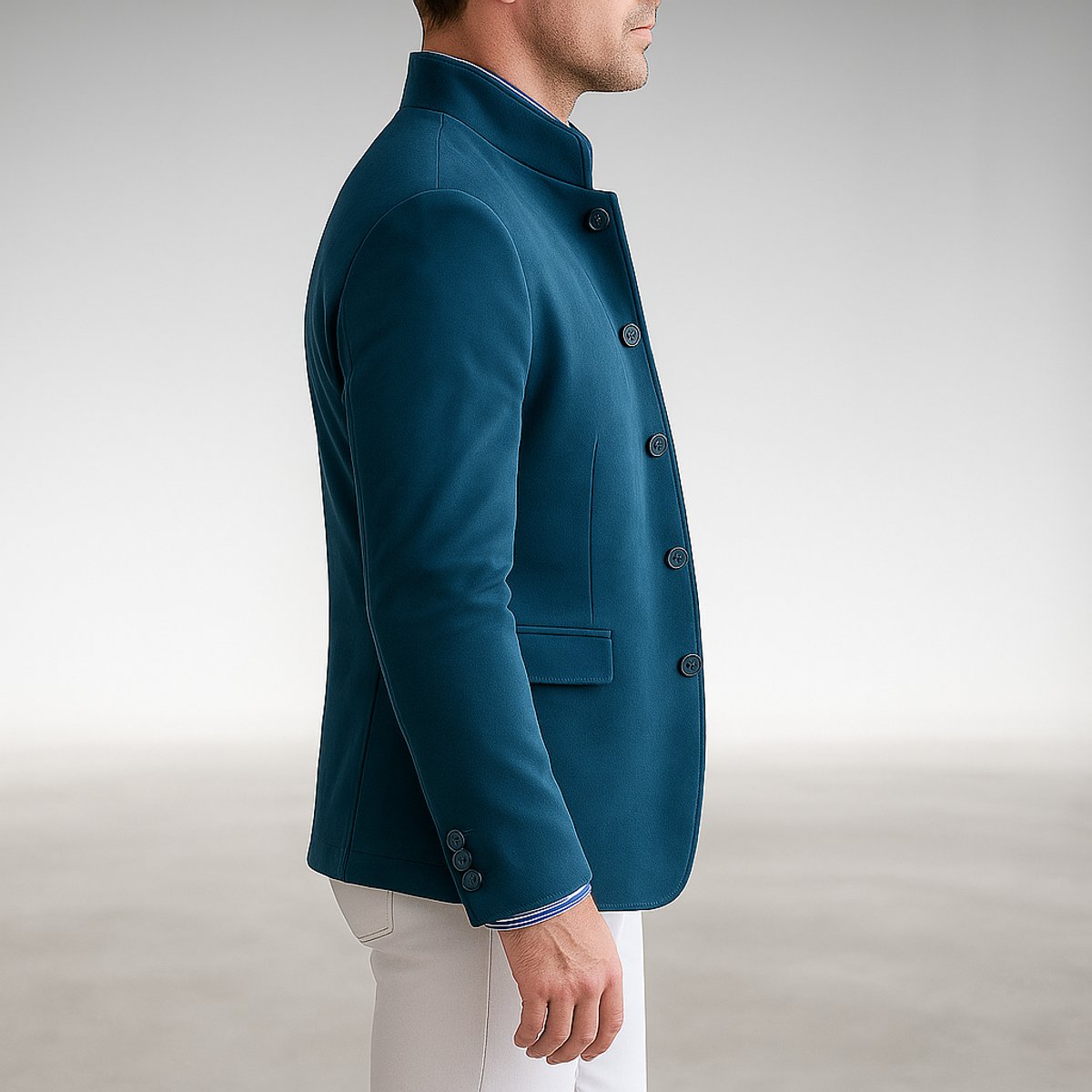 Men's Tailored Button-Front Jacket with Stand Neckline