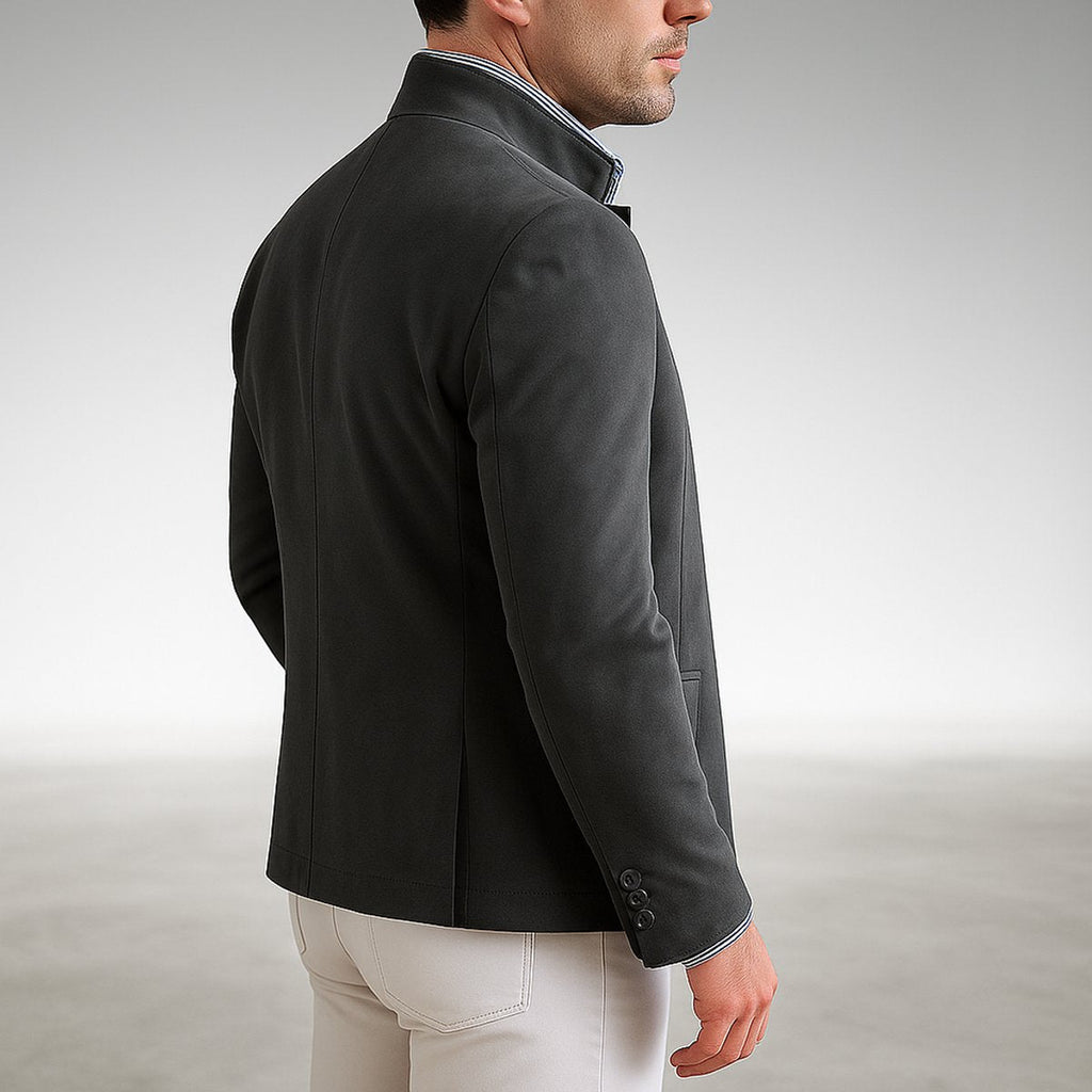 Men's Tailored Button-Front Jacket with Stand Neckline