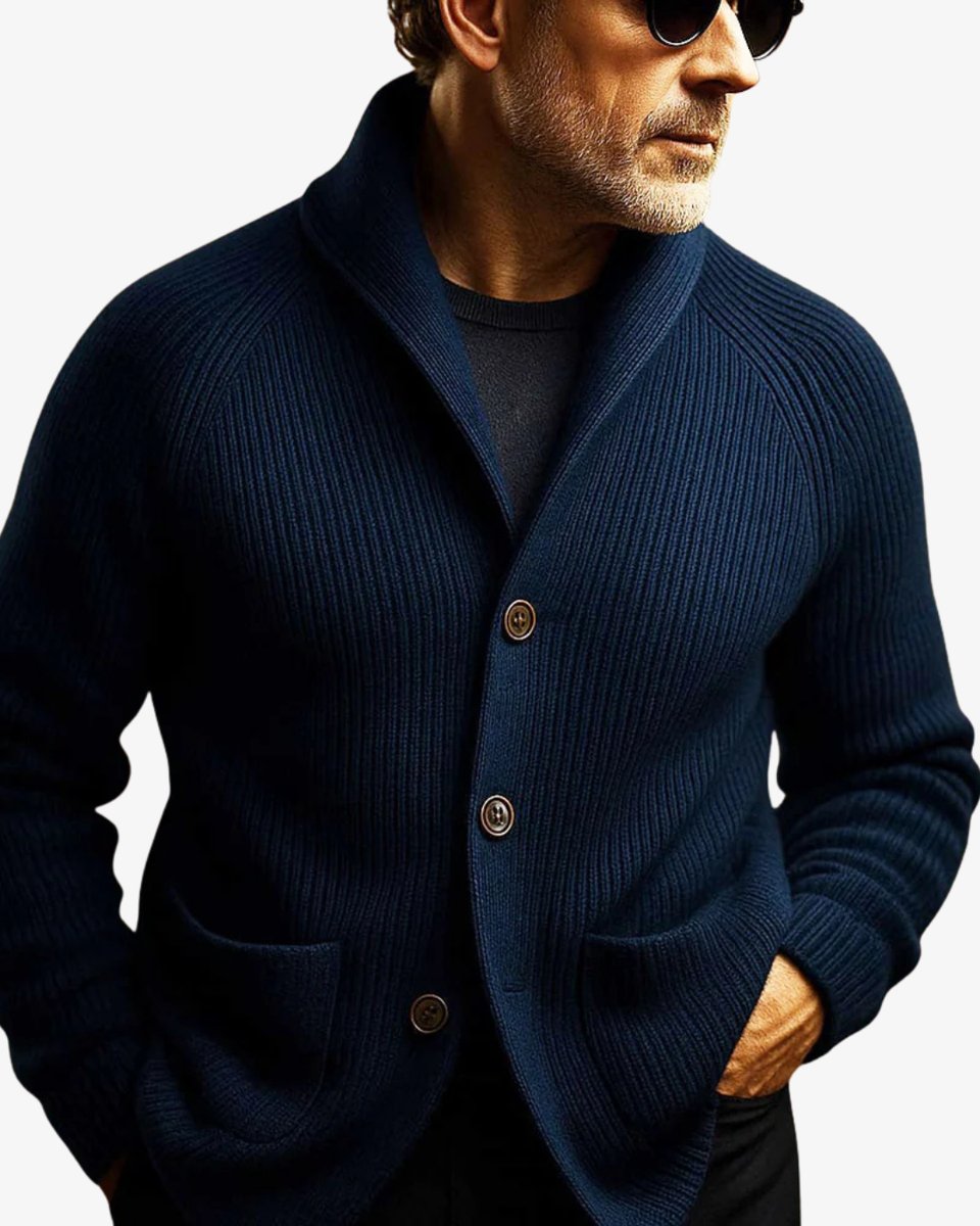 Men's Sharp Silhouette Ribbed Knit Buttoned Cardigan