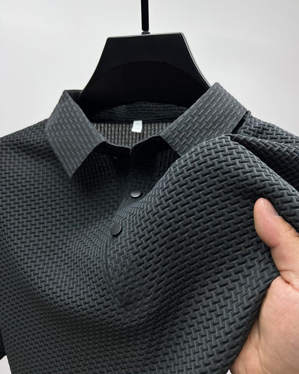 Men's Warm Weather Woven Mesh Button-Up Polo Top