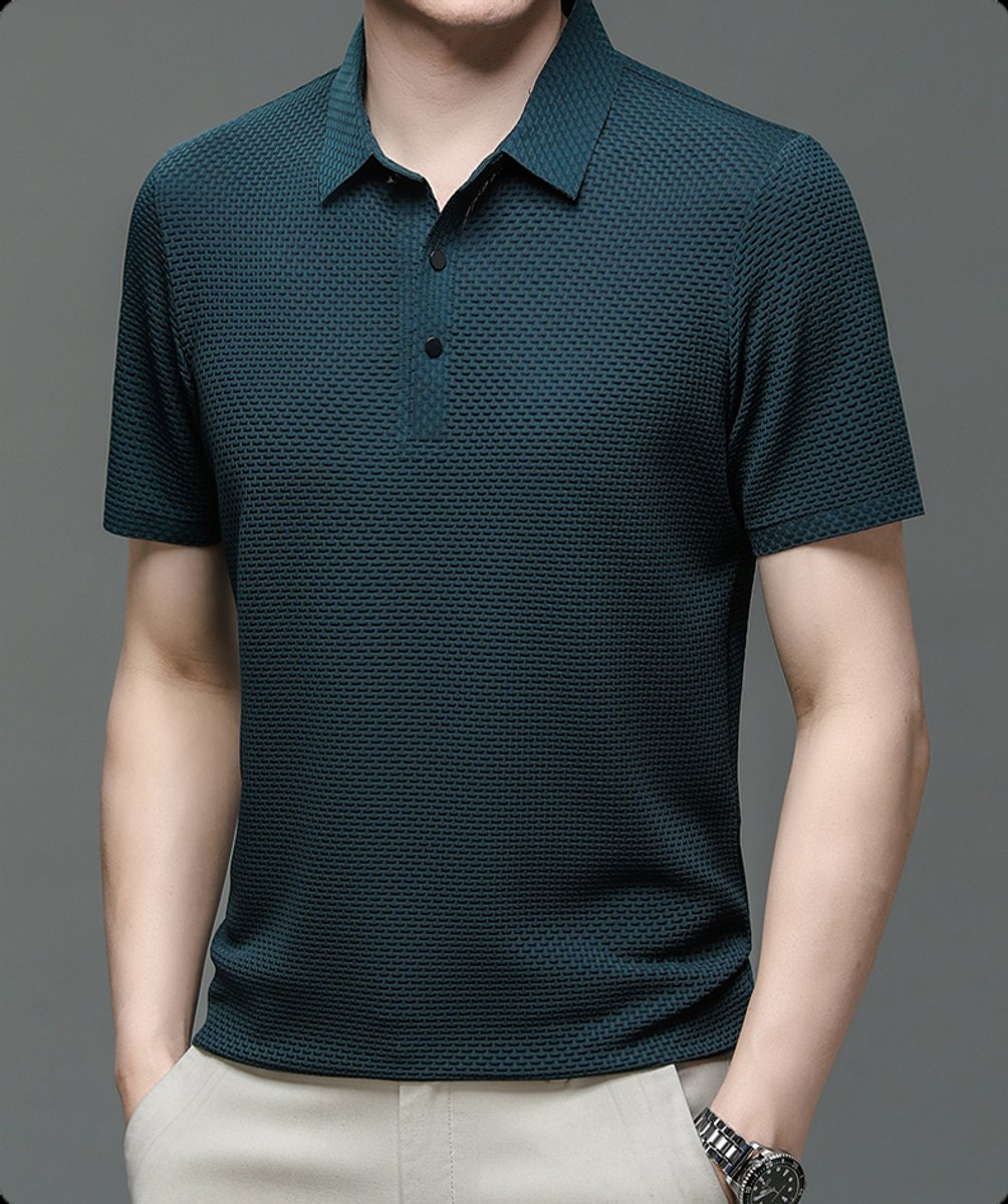 Men's Warm Weather Woven Mesh Button-Up Polo Top