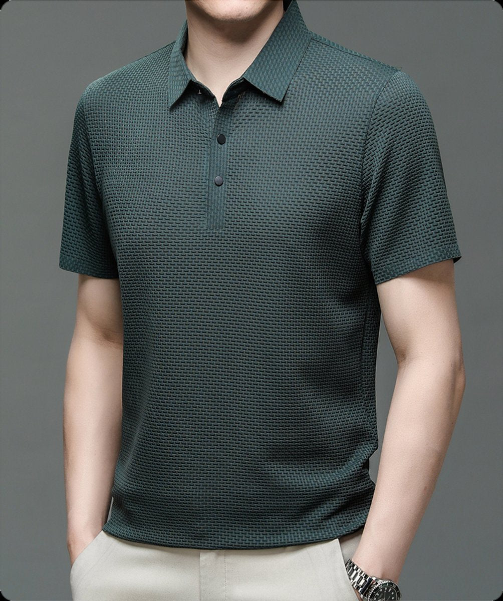 Men's Warm Weather Woven Mesh Button-Up Polo Top