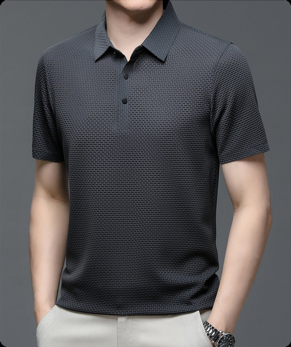 Men's Warm Weather Woven Mesh Button-Up Polo Top