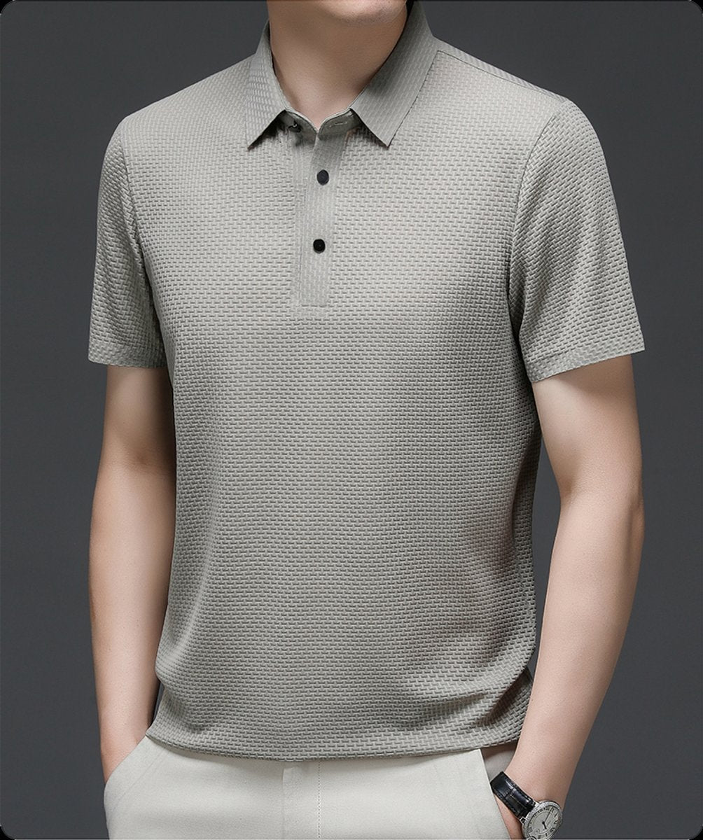 Men's Warm Weather Woven Mesh Button-Up Polo Top