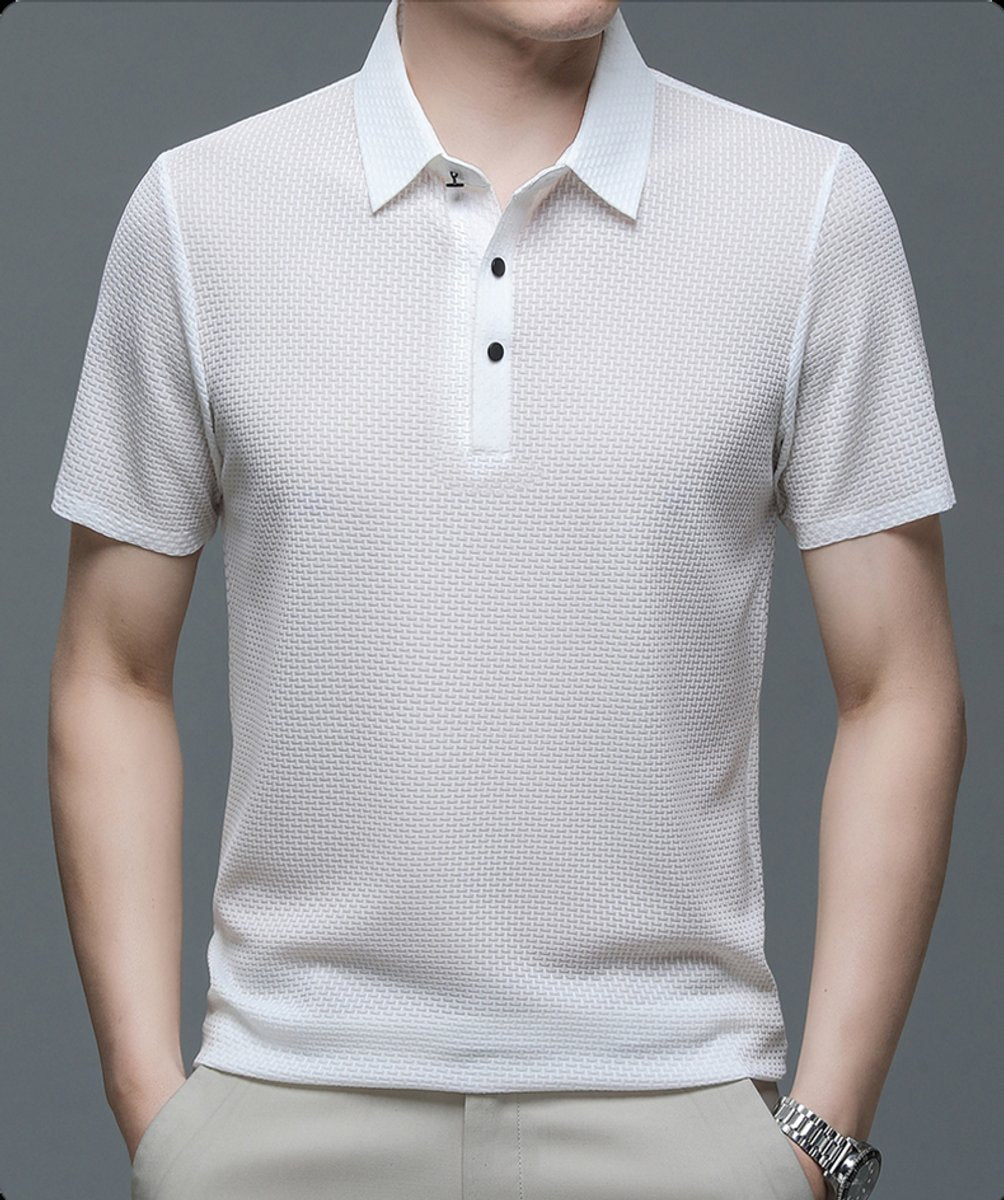 Men's Warm Weather Woven Mesh Button-Up Polo Top