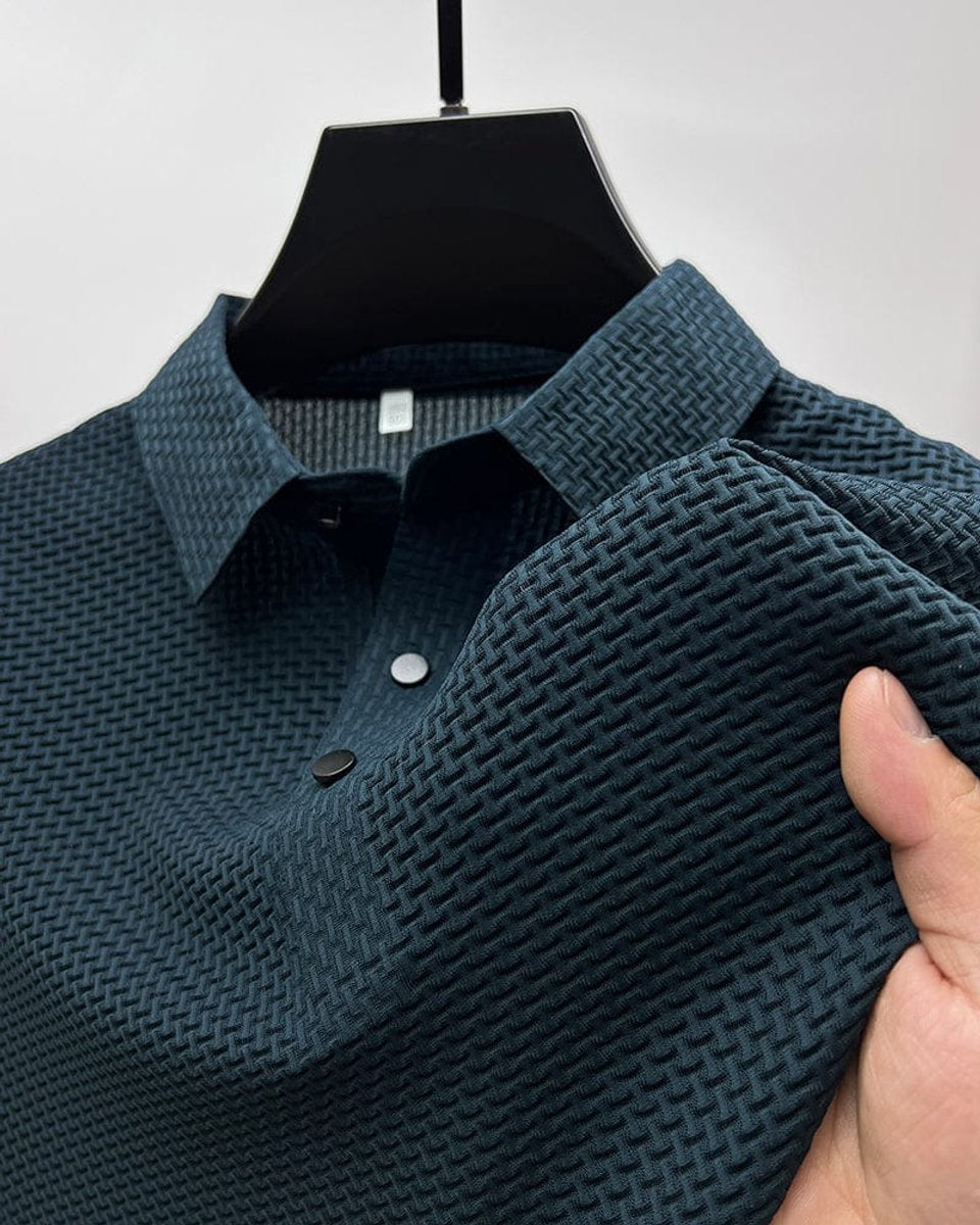 Men's Warm Weather Woven Mesh Button-Up Polo Top