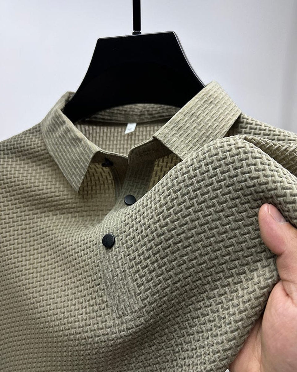 Men's Warm Weather Woven Mesh Button-Up Polo Top