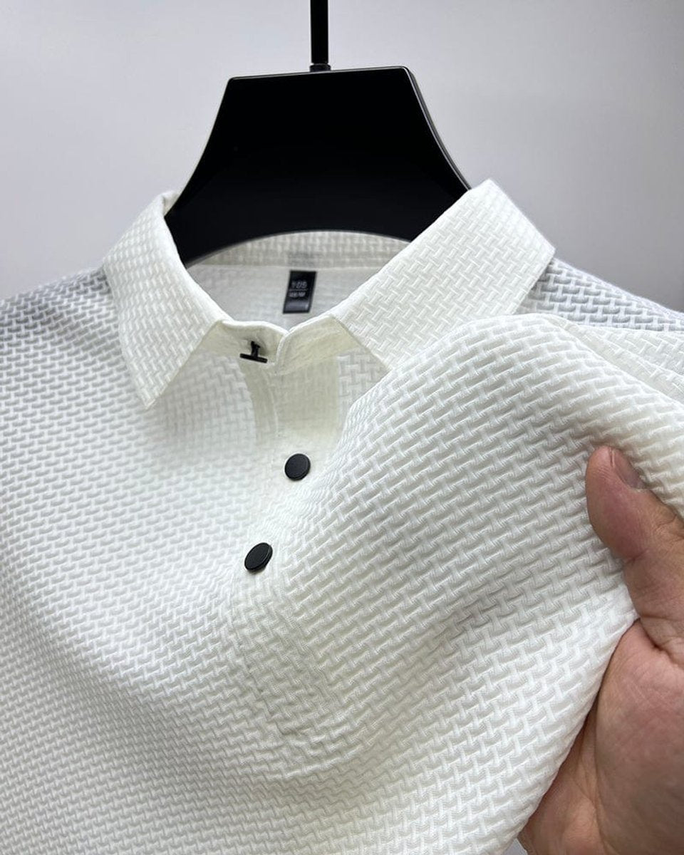 Men's Warm Weather Woven Mesh Button-Up Polo Top