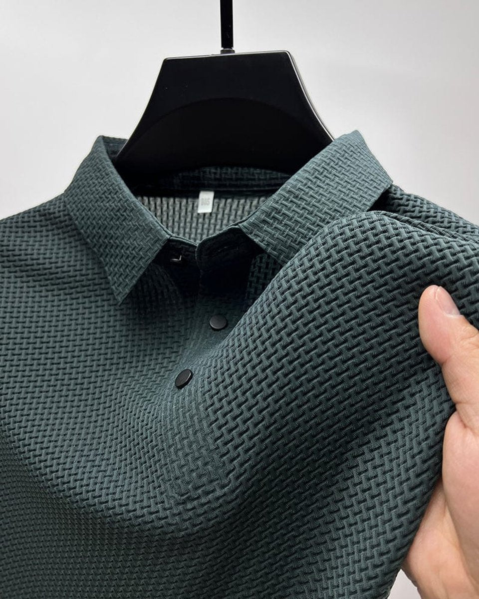 Men's Warm Weather Woven Mesh Button-Up Polo Top
