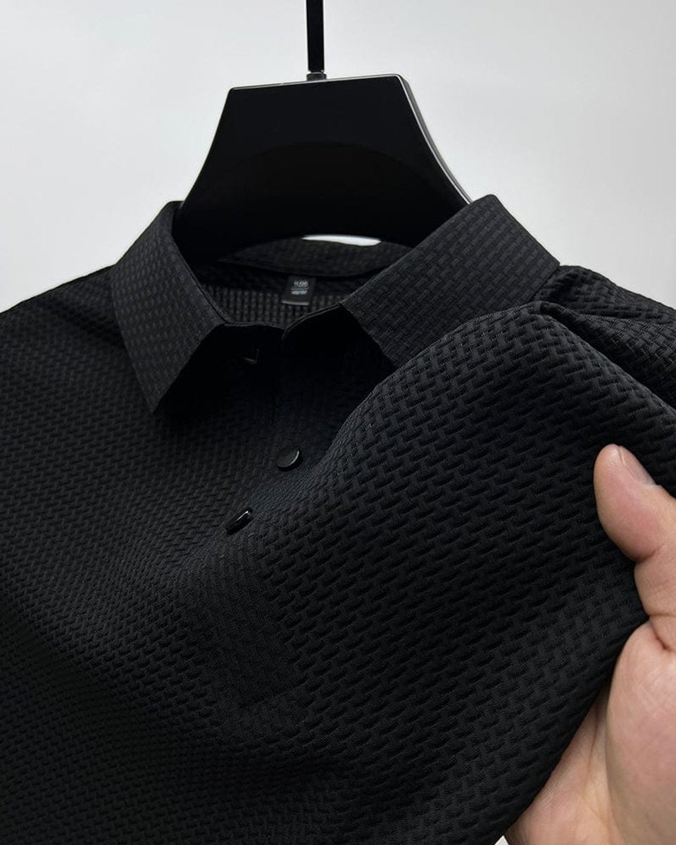 Men's Warm Weather Woven Mesh Button-Up Polo Top
