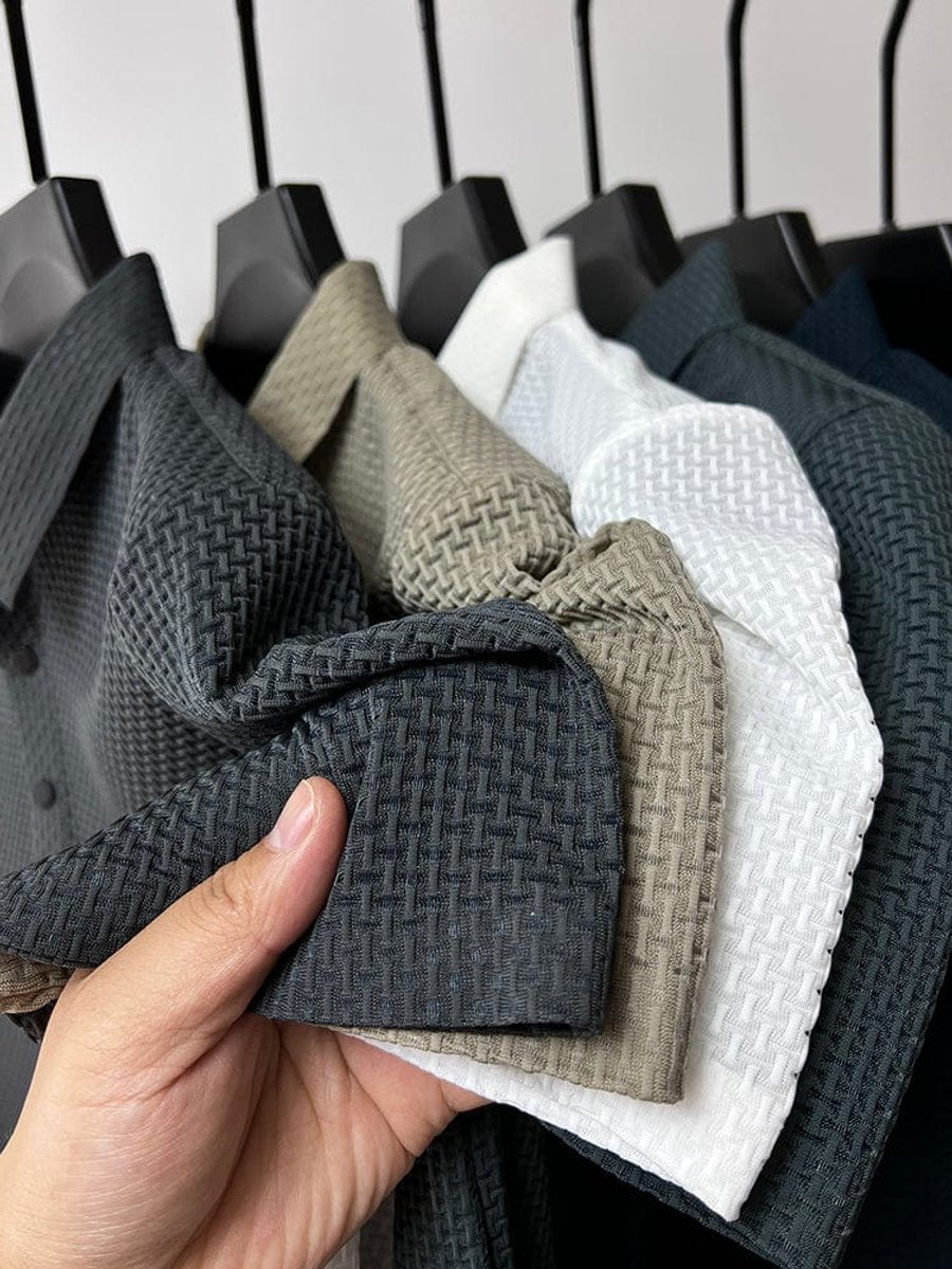 Men's Warm Weather Woven Mesh Button-Up Polo Top