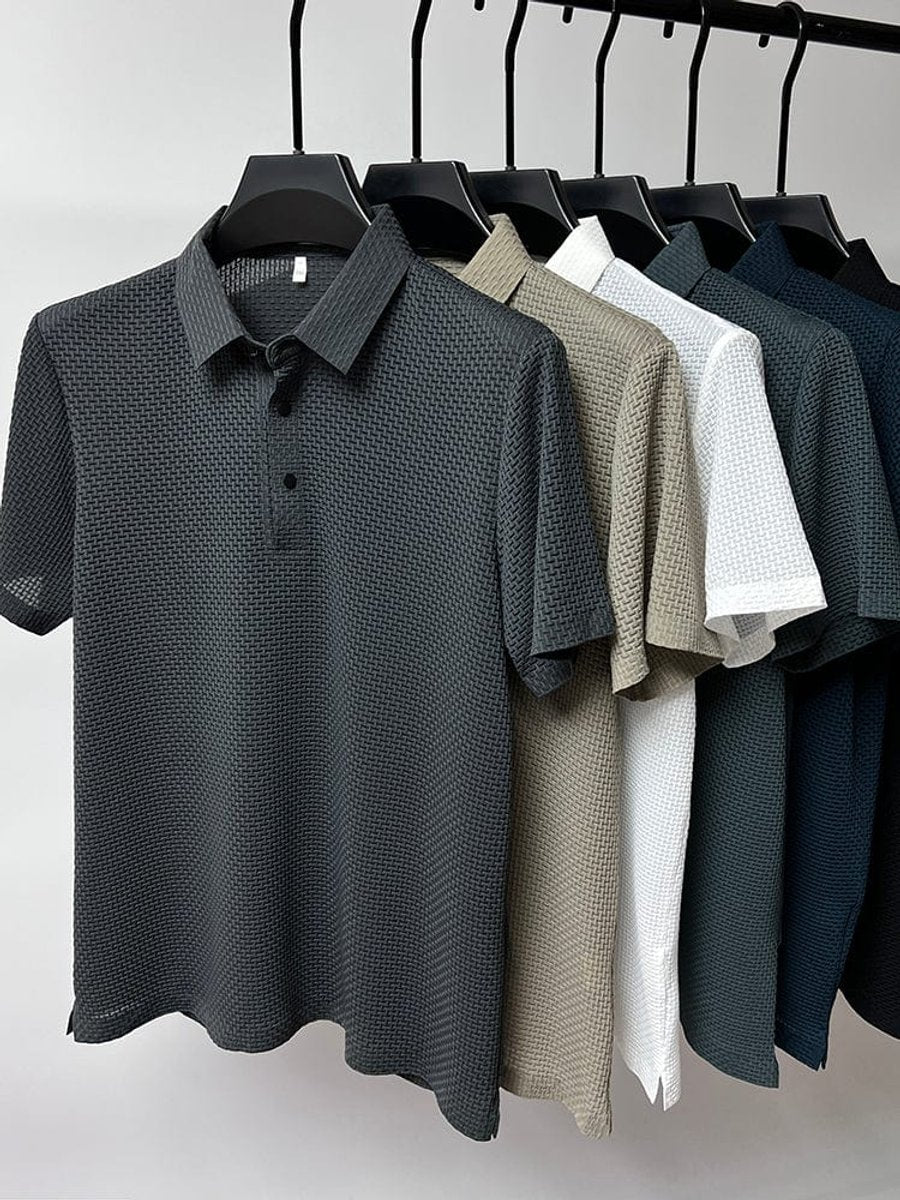 Men's Warm Weather Woven Mesh Button-Up Polo Top