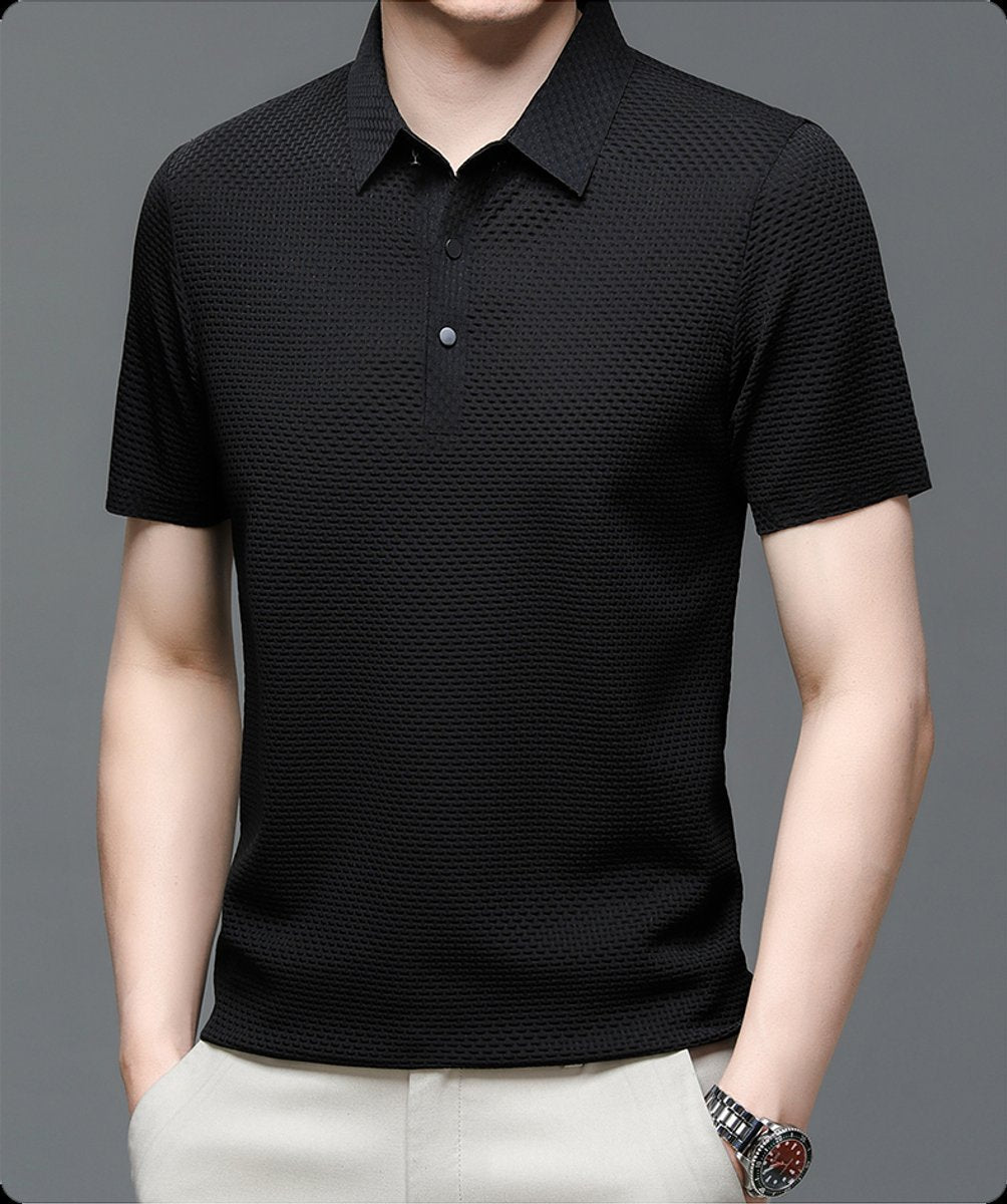 Men's Warm Weather Woven Mesh Button-Up Polo Top