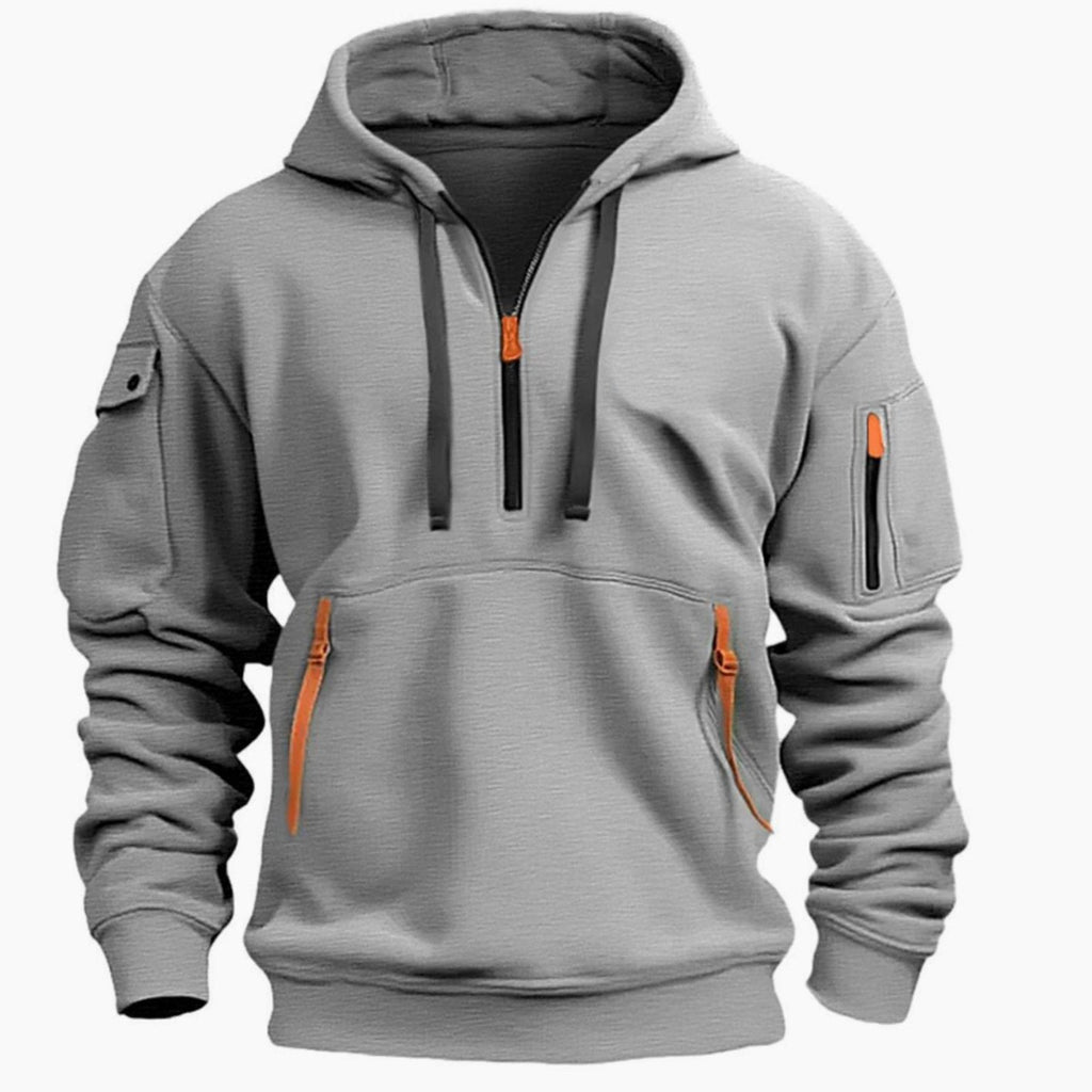 Men's Hiking Travel Kangaroo Zip Pocket Hooded Pullover