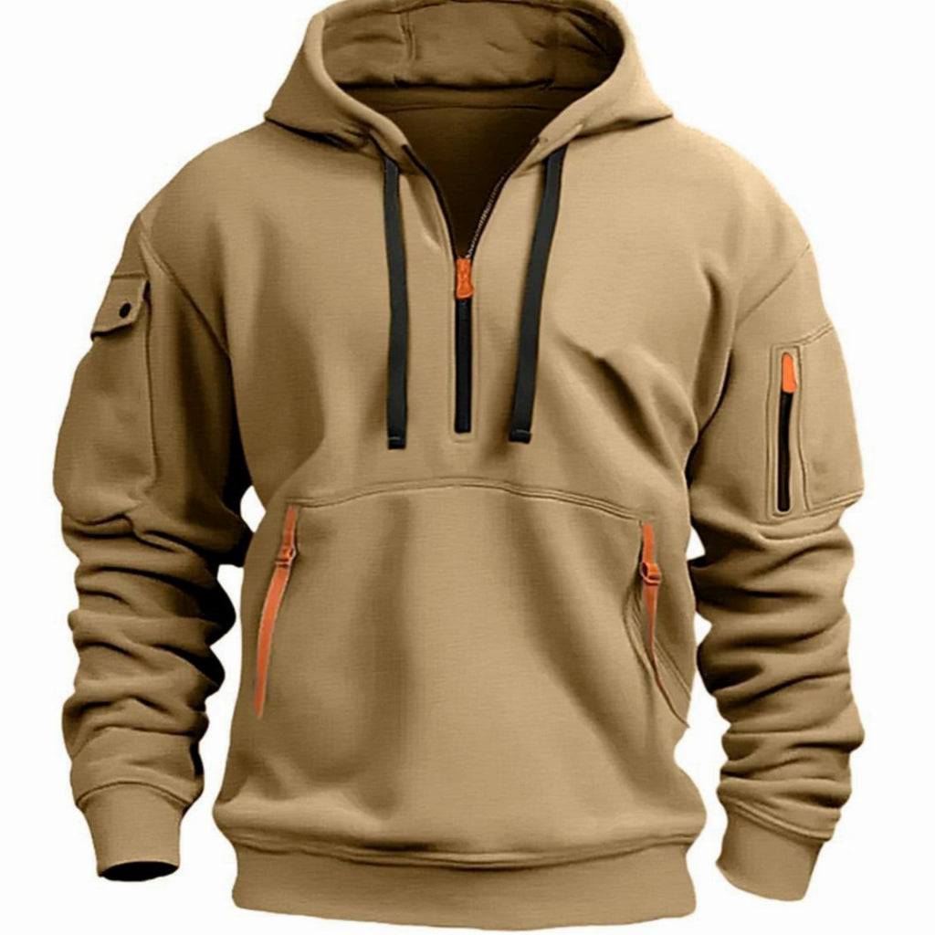 Men's Hiking Travel Kangaroo Zip Pocket Hooded Pullover