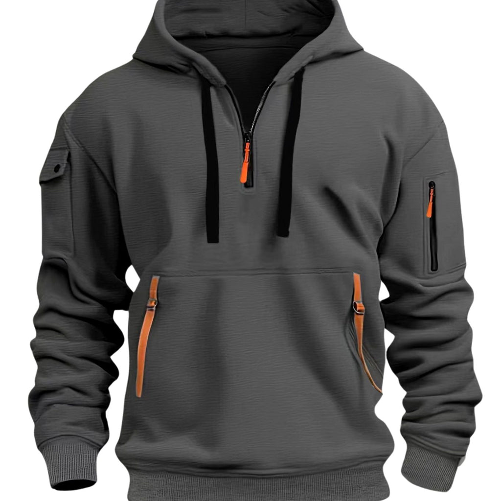 Men's Hiking Travel Kangaroo Zip Pocket Hooded Pullover