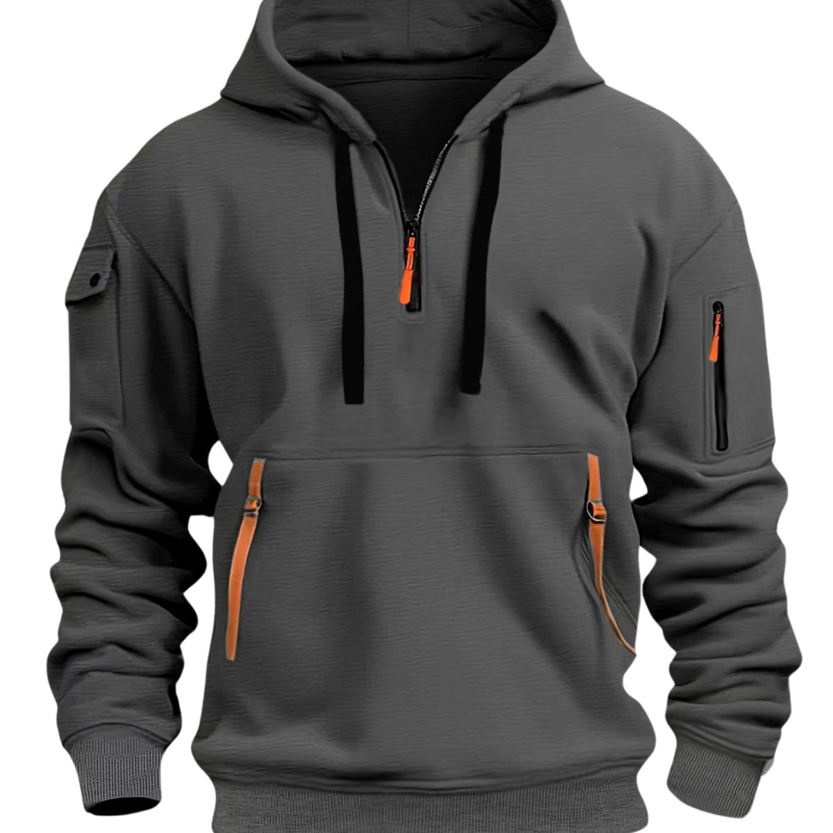 Men's Hiking Travel Kangaroo Zip Pocket Hooded Pullover