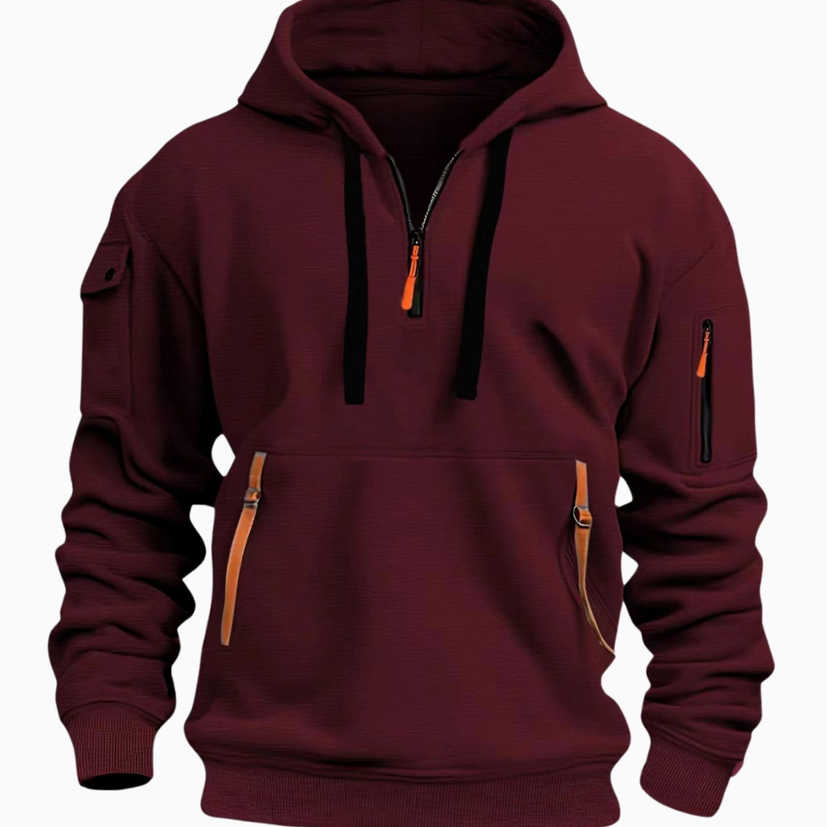 Men's Hiking Travel Kangaroo Zip Pocket Hooded Pullover