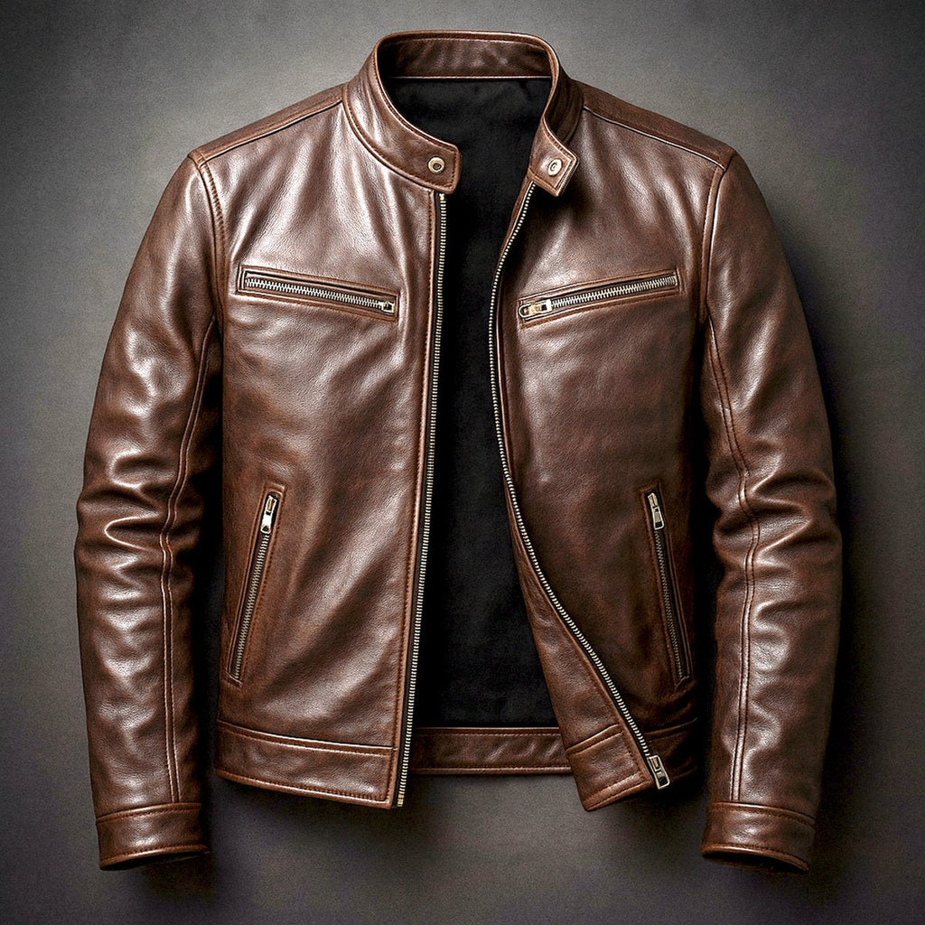 Men's Retro Zip-Front Leather Biker Jacket
