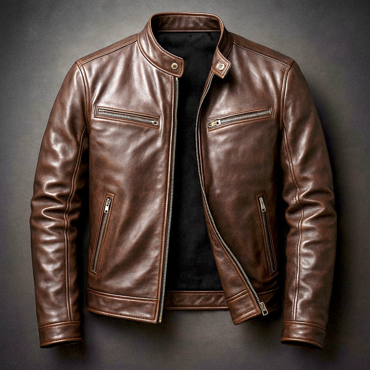 Men's Retro Zip-Front Leather Biker Jacket