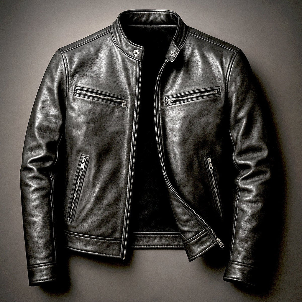 Men's Retro Zip-Front Leather Biker Jacket